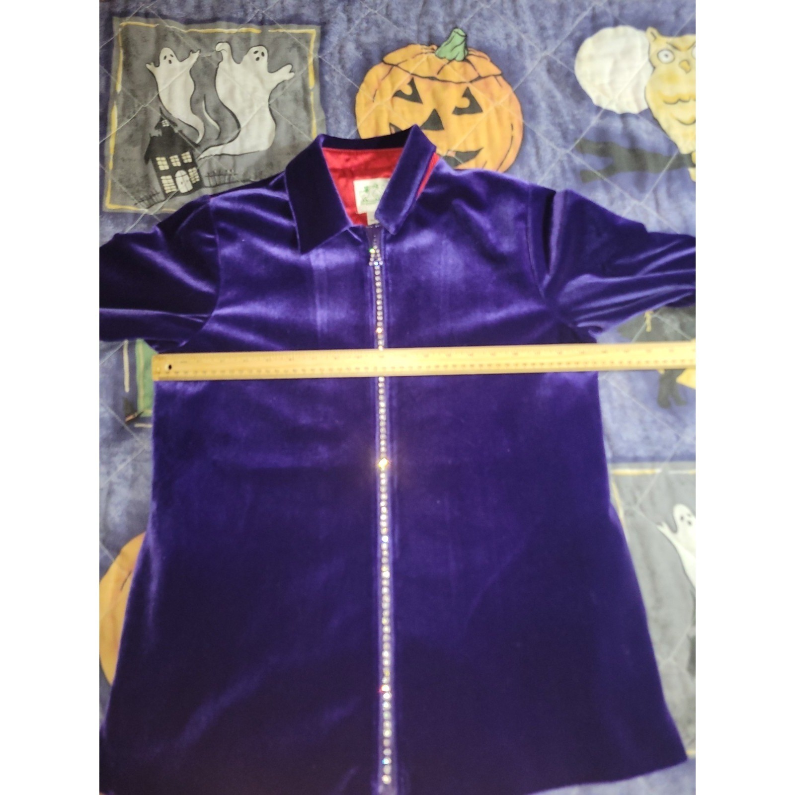 Vintage Quacker Factory Sweater Velvet Bedazzled Zipper Women’s Small Purple 80s