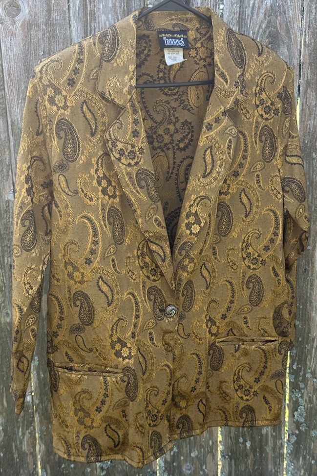 Trimmings Gold Paisley Print Blazer Women’s Size M Style# 10263 Special Occasion