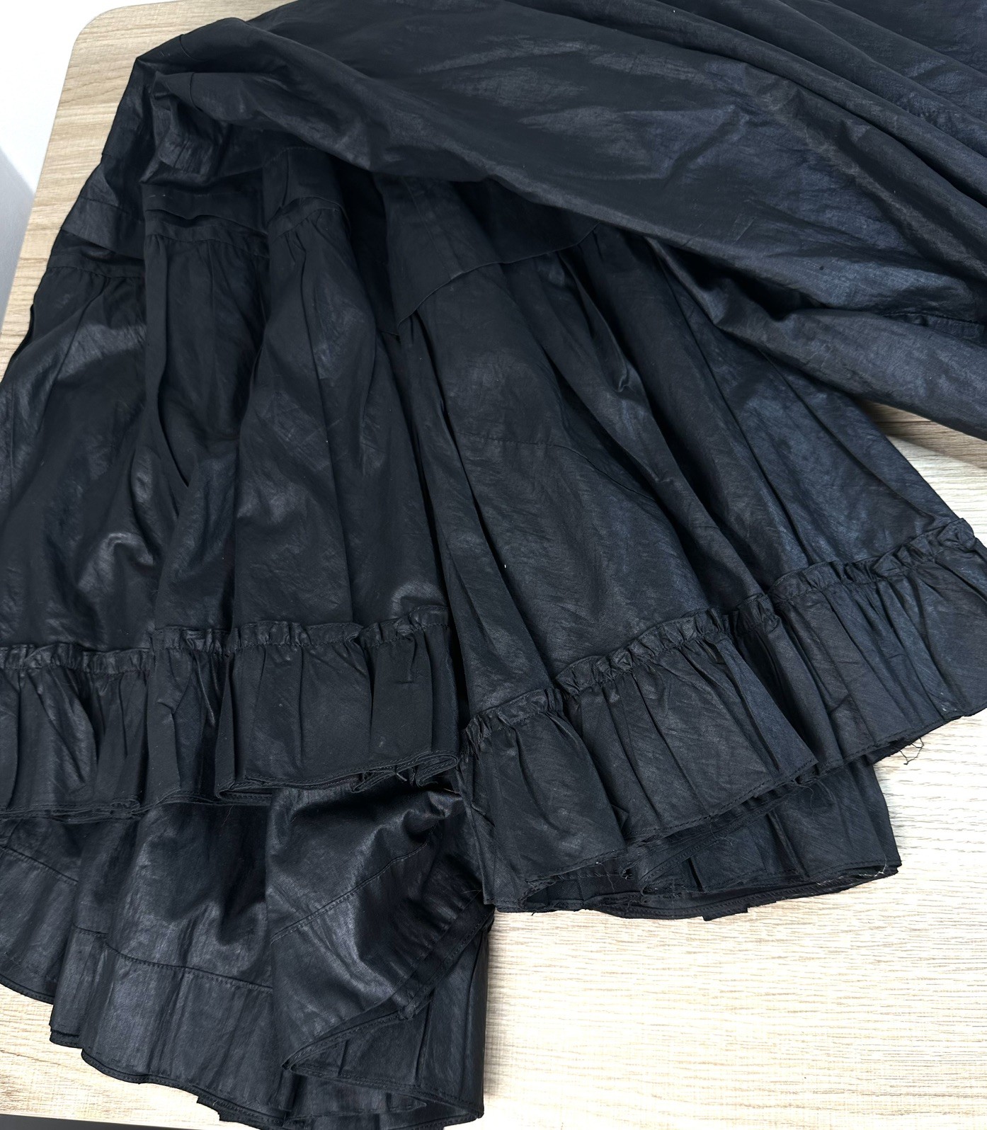Antique Victorian Black Polished Cotton Petticoat Ruffle 31″ Waist Vintage 1890s