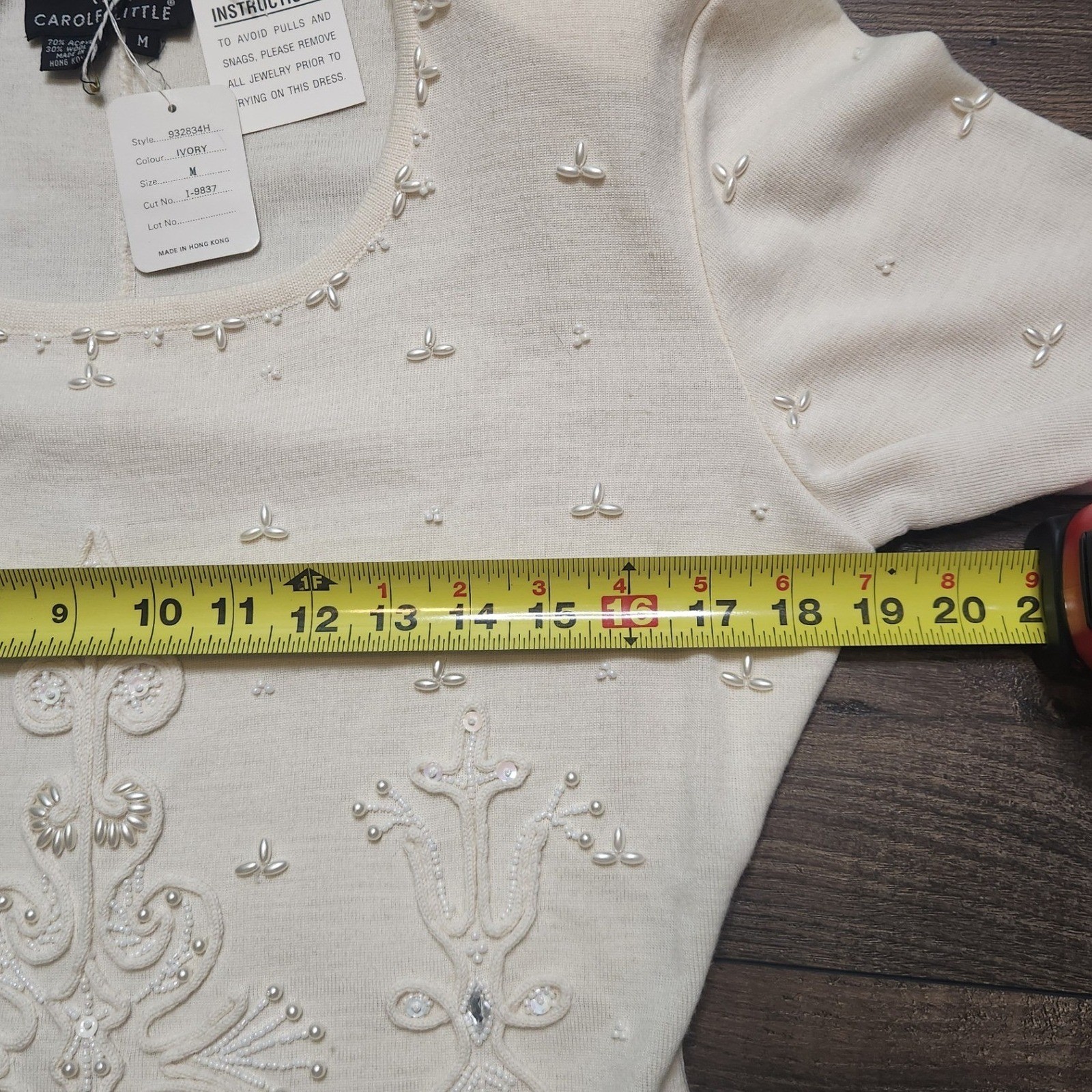 Carole Little Vintage Knit Dress Women Ivory NEW Pearl Soutache Wool Blend M