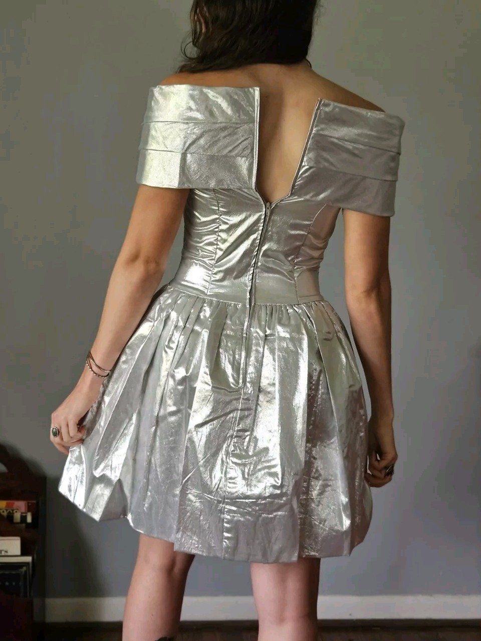Vintage 1990s Gunne Sax Metallic Silver Lamé Party Dress