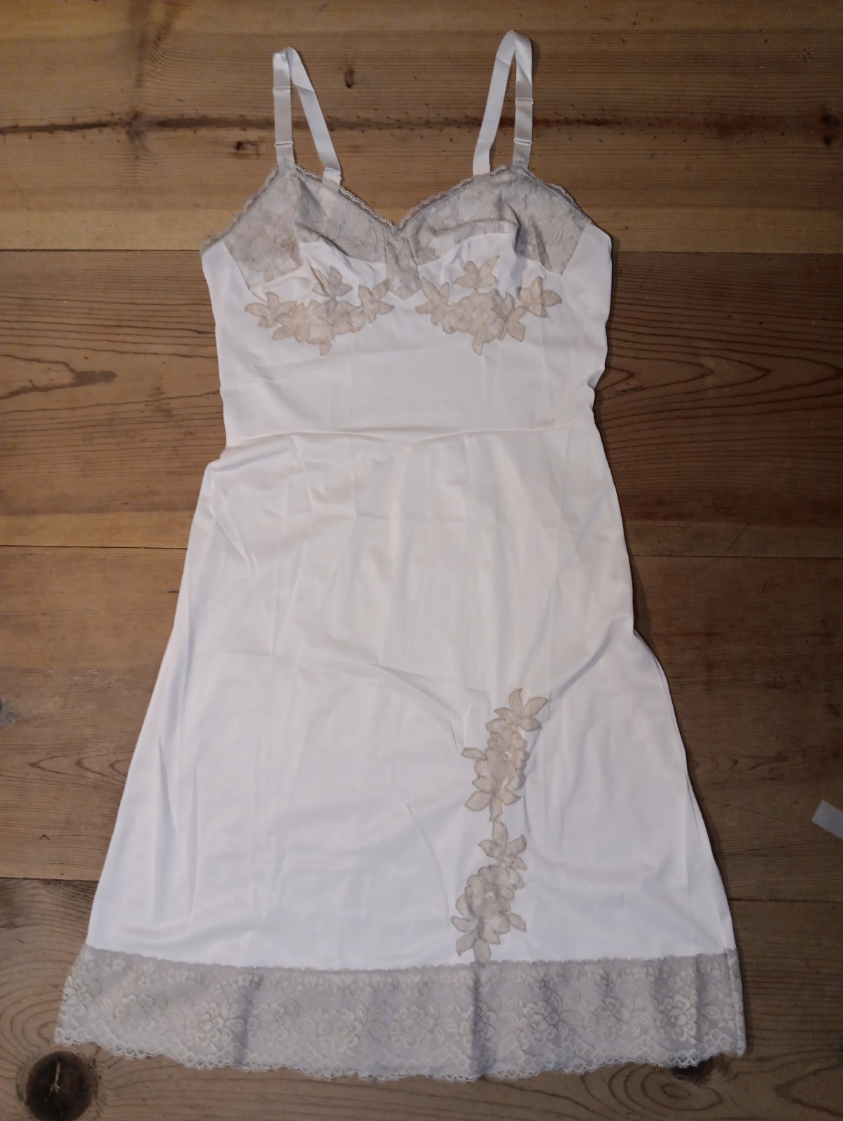 VTG Charmode Womens 34 Short Slip Dress Lgt Pink Floral Embroidery Lacy FLAW
