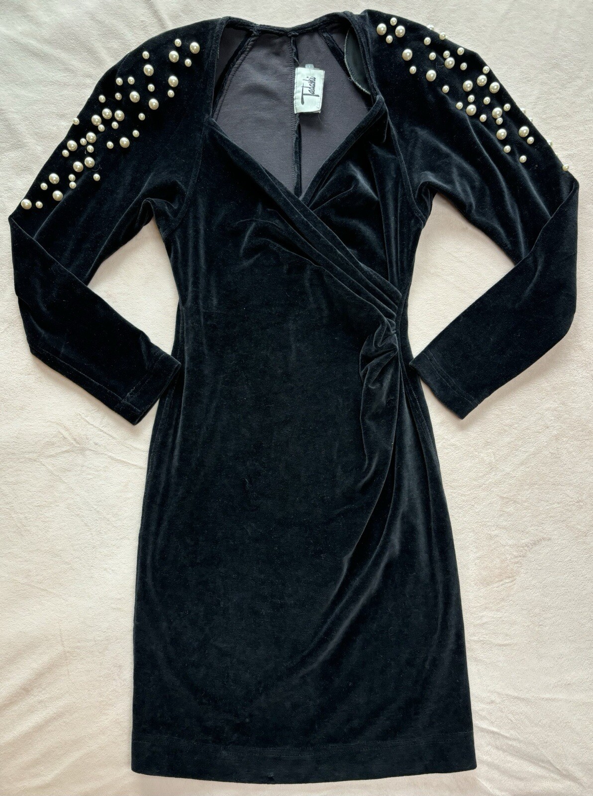 Tadashi Shoji Vintage Velvet Wrap Dress with Pearls