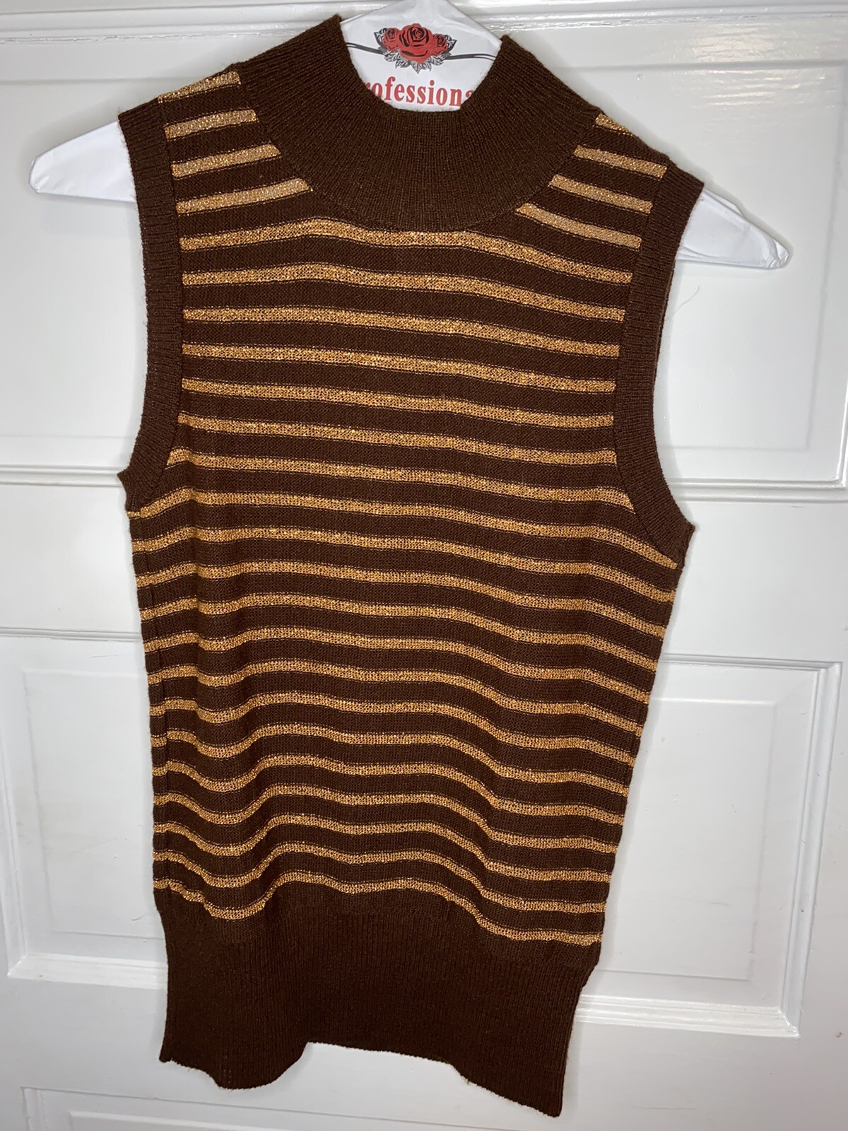 Vintage Vest Striped brown gold Jane Irwill M