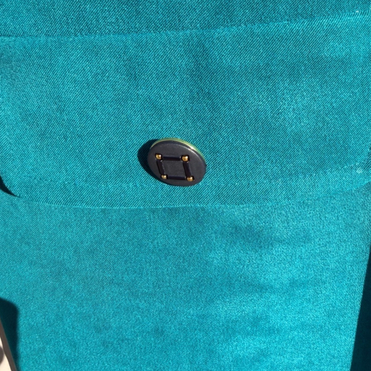 Vintage D.J. Summers Teal Blue Longline Blazer Coat Black Collar Size 14