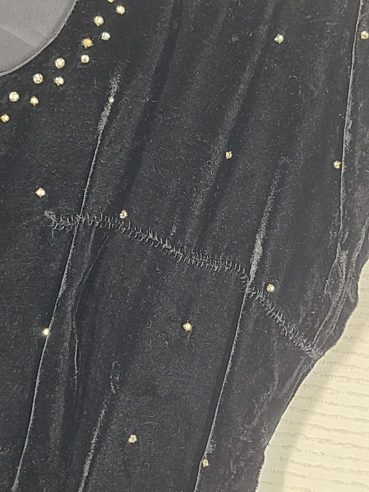 Vtg 40s Dress Black Velvet Night Sky Rhinestone wBelt Gloria Swanson Paris AsIs