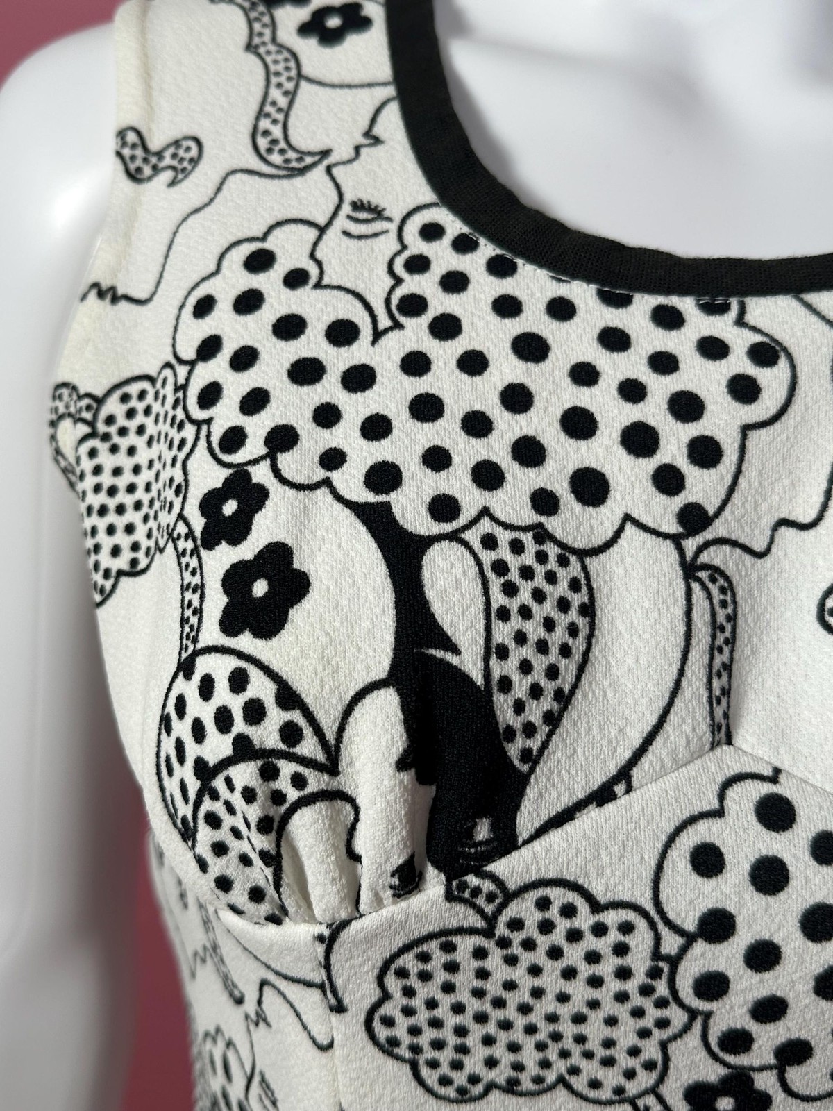 1960s MOD FACE Print SURREALIST OP Art Dot Whimsical Mini Dress. XS-S. AS IS