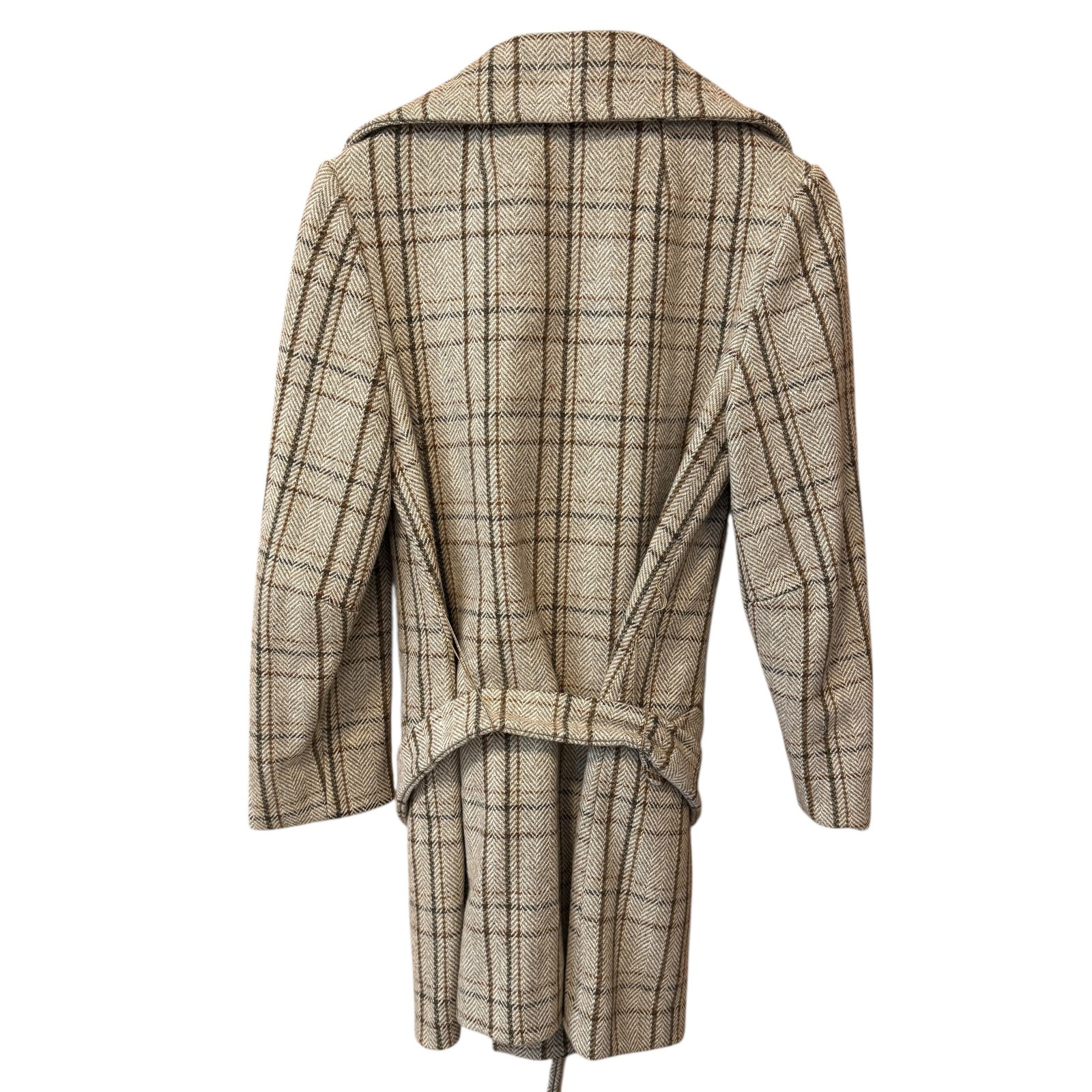 Vintage 70s Tweed ILGWU Neutral Belted Peacoat and Skirt Set Women’s size S