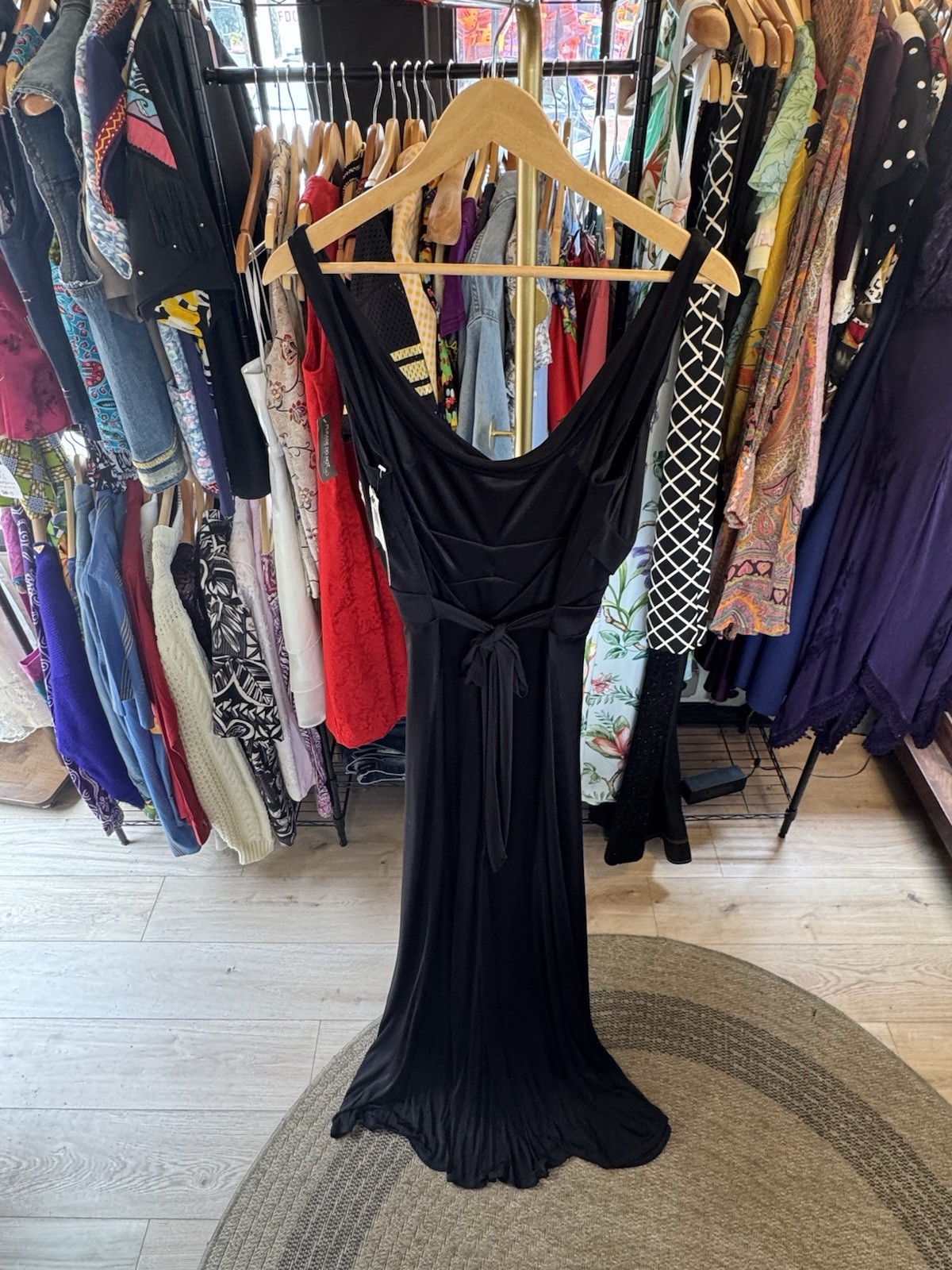Vintage NWT David Meister Black Cowl Neck Maxi Dress Evening Gown Sleeveless