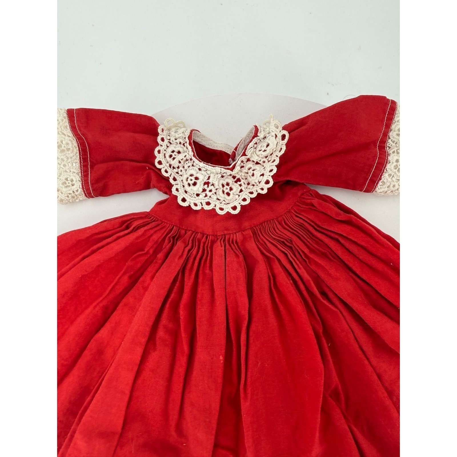Vintage Red Velvet And Lace Handmade Doll Dress
