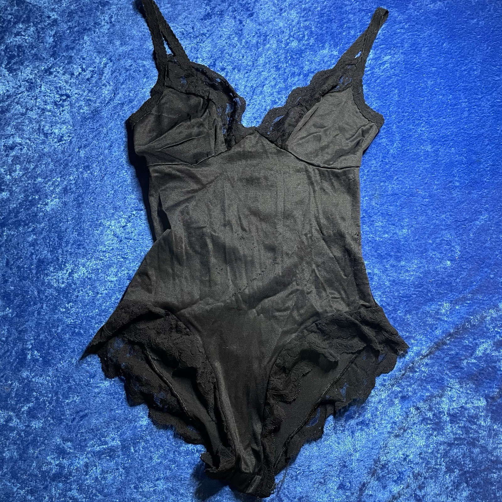 Vintage Undercover Wear Bodysuit Teddy Lingerie Small Black Nylon Lace *Flaws*