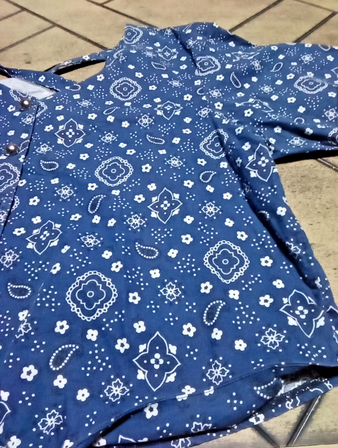Vintage Banjo Dallas Texas Blue Bandana Button Western Top Cowgirl Women’s Sz 1X