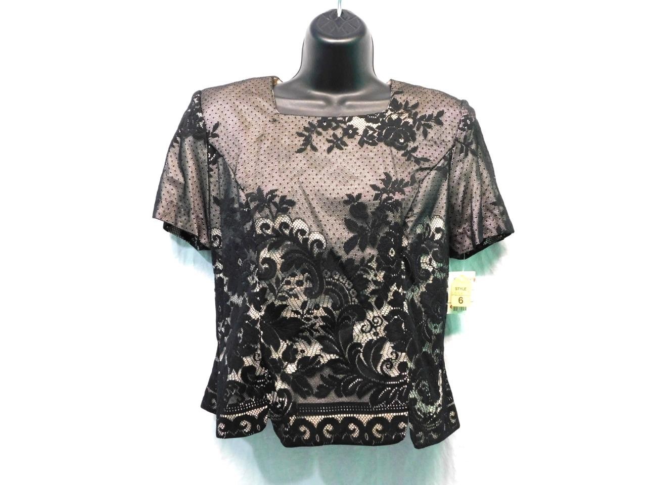 Vintage Positive Attitude S 6 NWT Black Lace Top Button Back Shirt Whimsigoth sm
