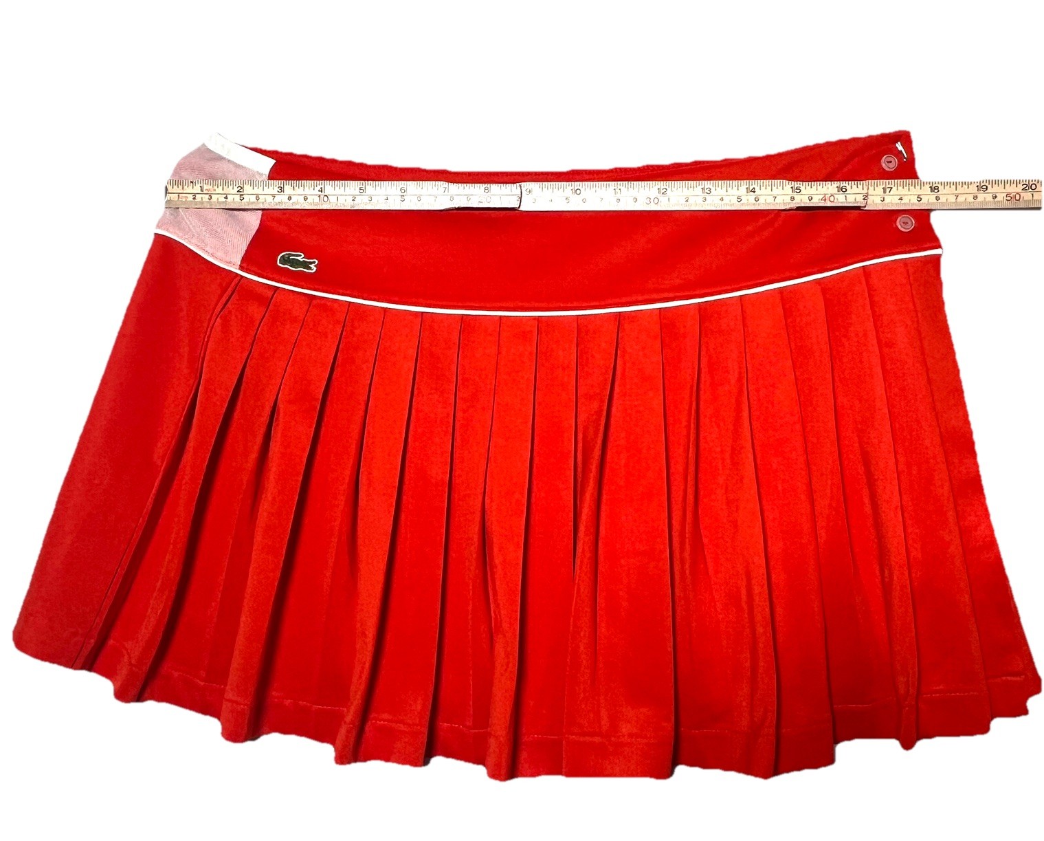 Lacoste Vintage Orange Pleated Mini Skirt Golf Tennis White Mesh Sporty Preppy
