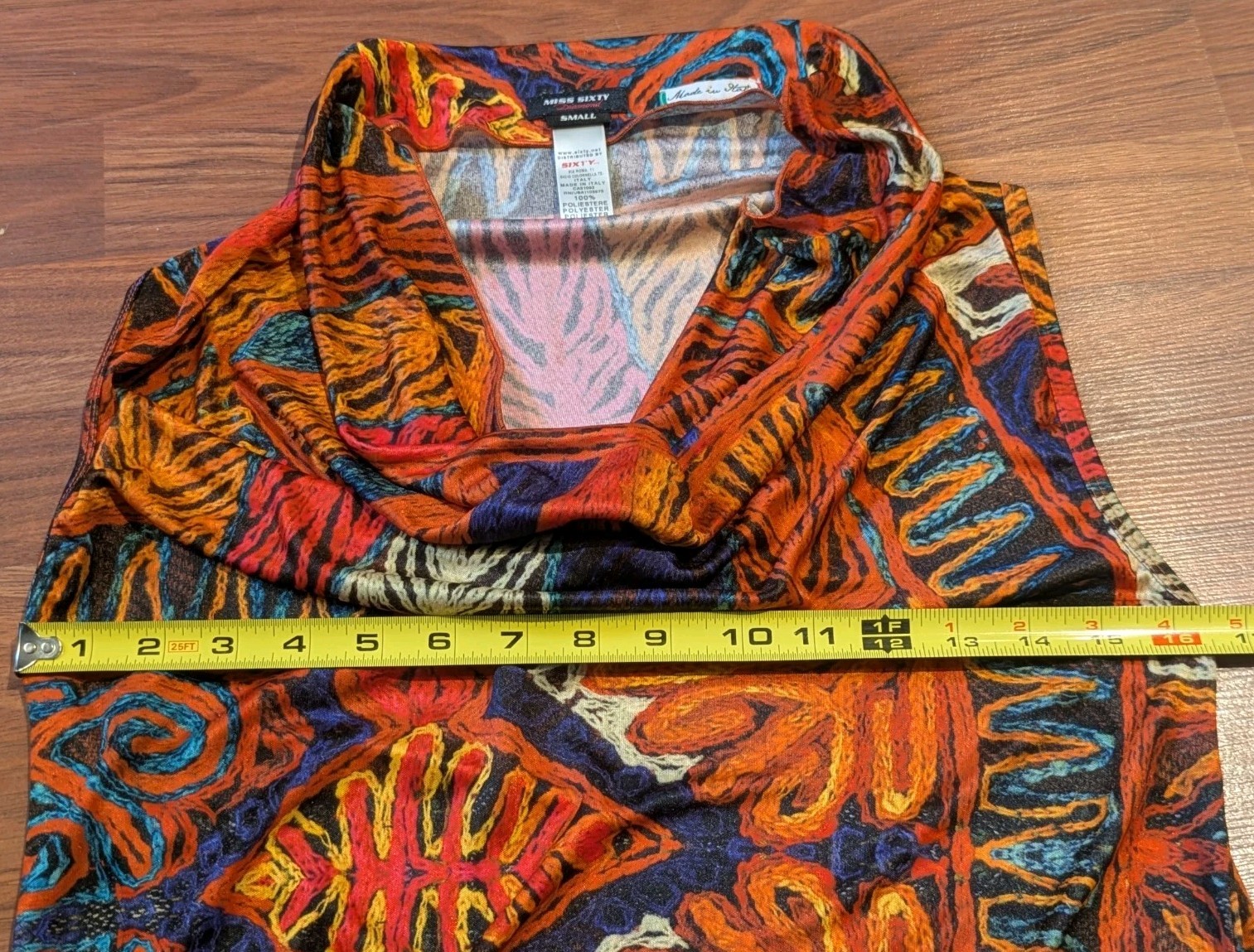 Vintage Y2K Miss Sixty Diamond Dress S Abstract Print Cowl Neck Italy