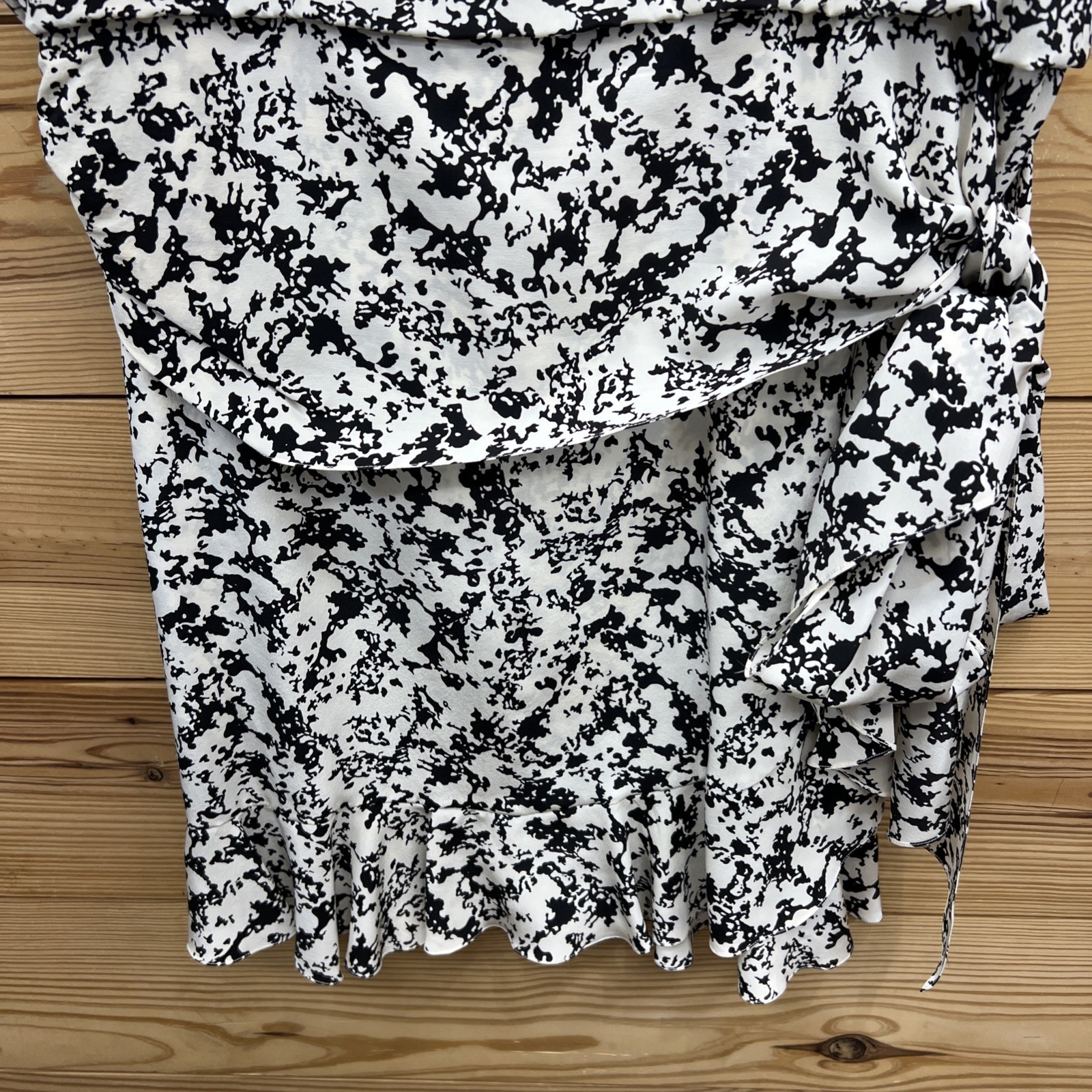 Vtg Jerry Regenbogen Silk Dress 2 Ivory Black Drop Waist Ruffle Hem Midi B91