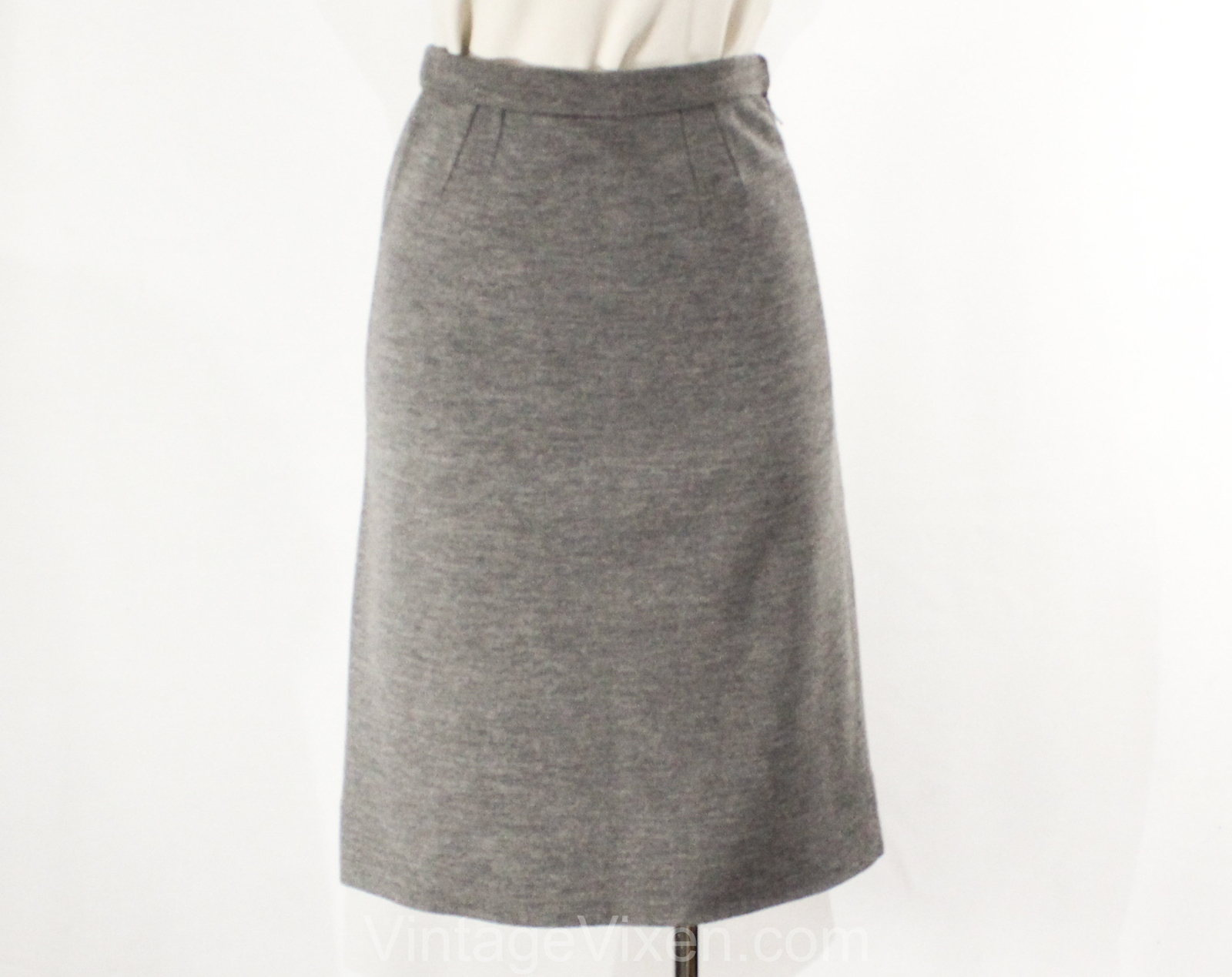 Size 2 1960s Gray Skirt – Heathered Knit Pencil Straight Medium Grey Wool Blend