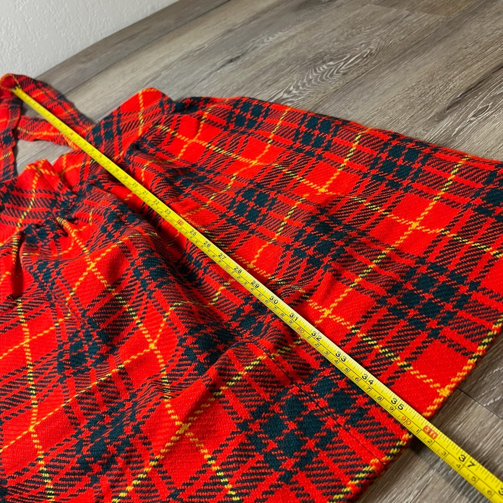 Carol Brent Pinafore Dress Womens XS Red Plaid Vintage Jumper Tartan Gold Button