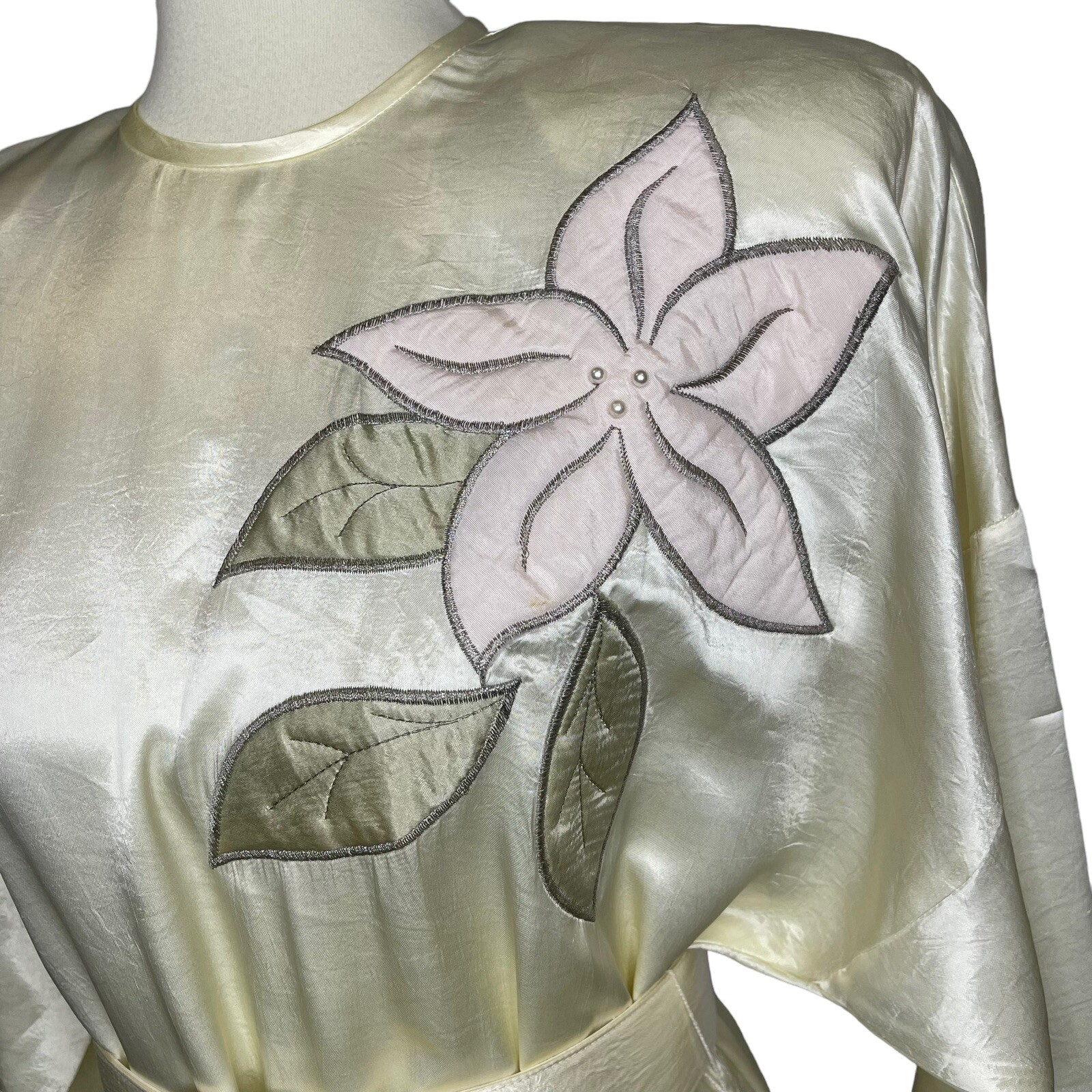 Vintage Choon California Ivory Satin Tiered Maxi Long Dress Belted USA Size 8?