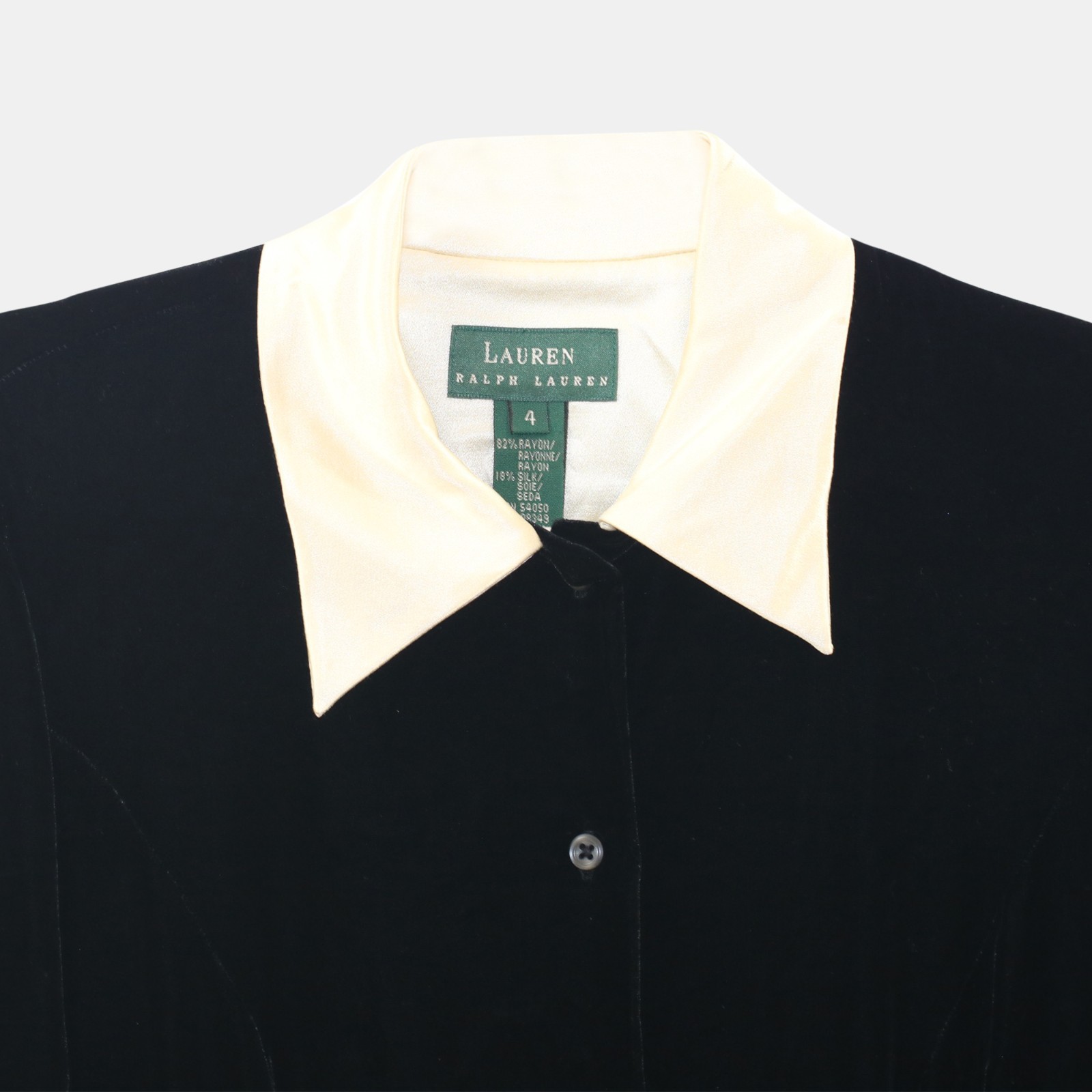 Ralph Lauren 1990s Vintage Black Silk-Blend Velour Shirt Dress – Size 4 – Very G