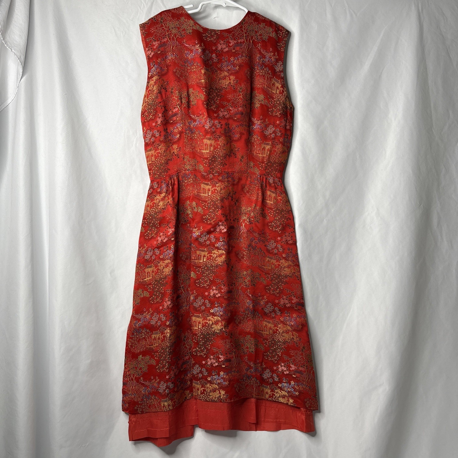 Vtg Handmade Cheongsam Dress Silk Brocade Sleeveless Silhouette Chinoiserie