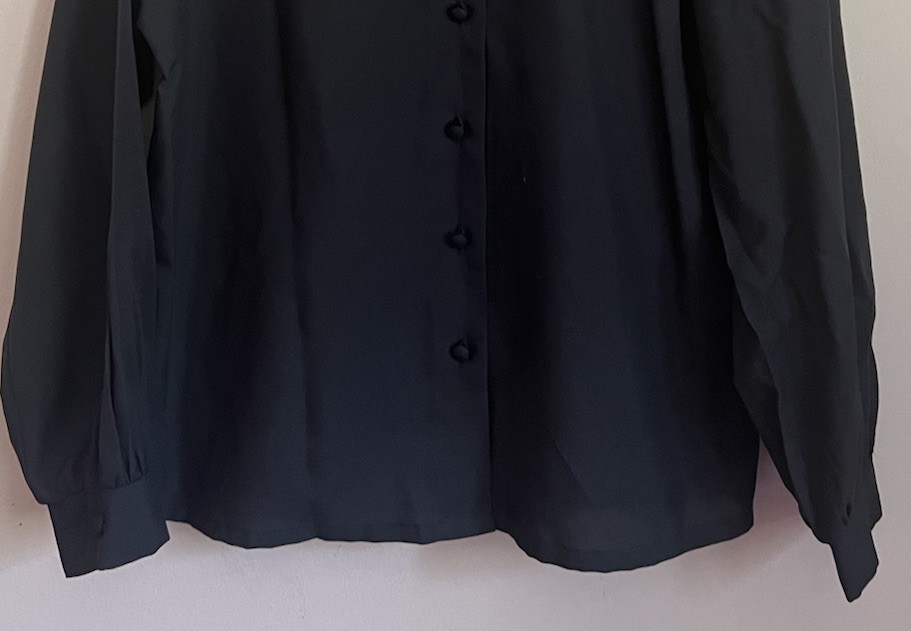 Vintage Judy Bond Blouse Top Shirt Black Bow Secretary 70s 80s Size Large 12 14