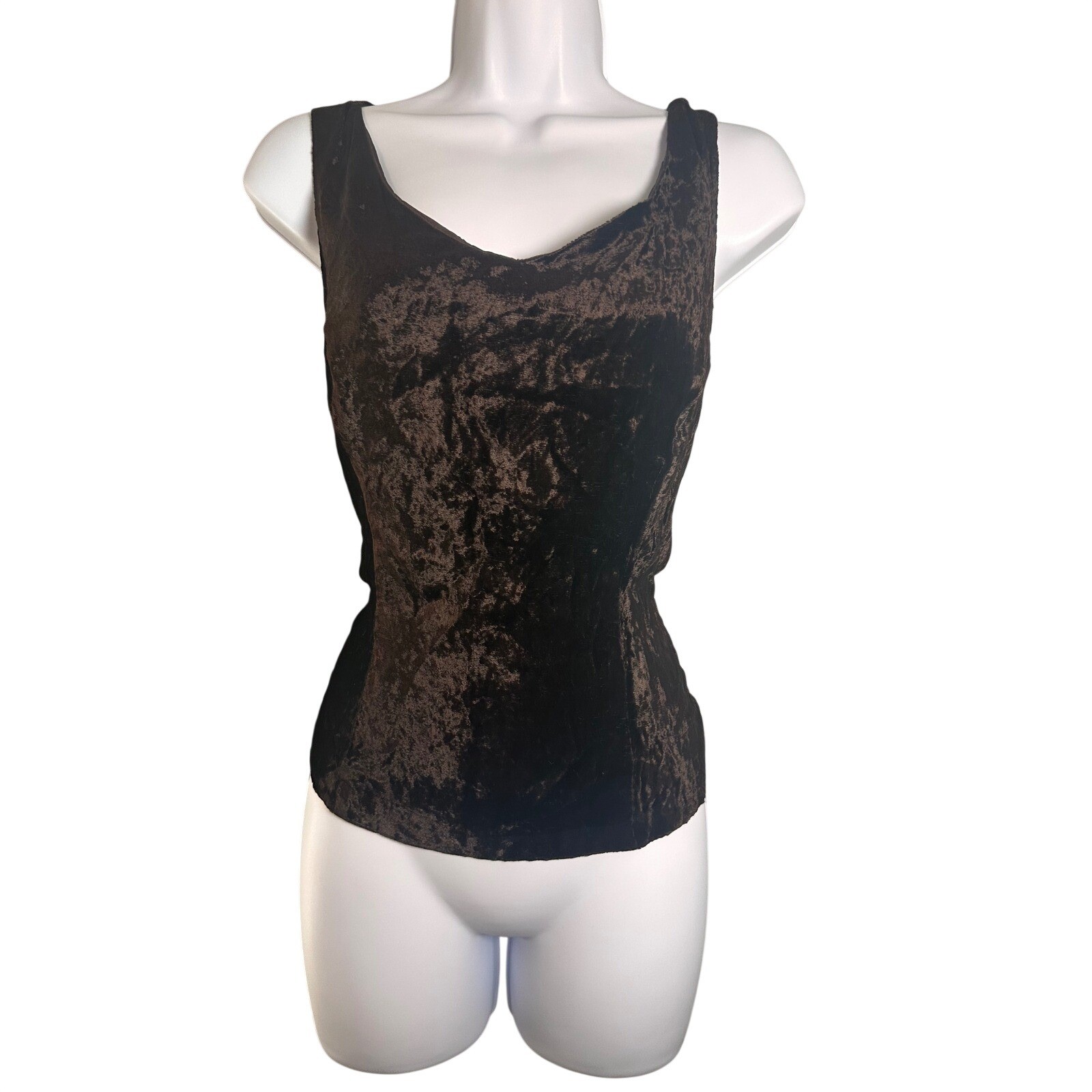 Sintesis Vintage Brown Crushed Velvet Sleeveless Tank Top Side Zip Spain Sz L