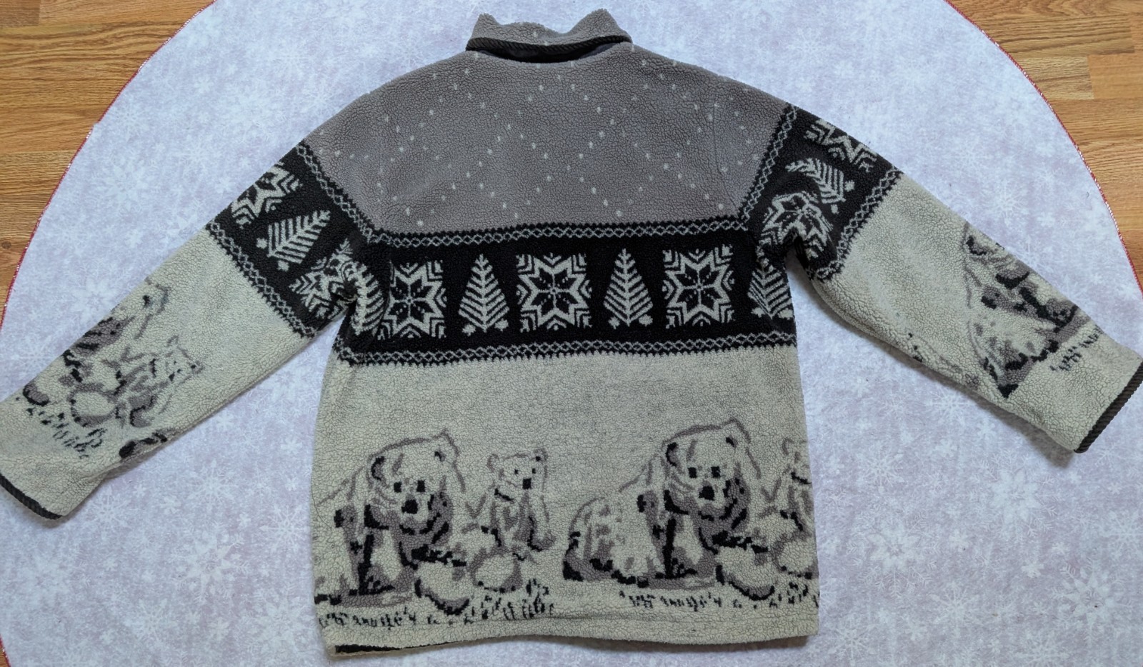 Vintage 90s Haband Polar Bear AOP Fleece Jacket Sz L Button Up Drawstring Waist