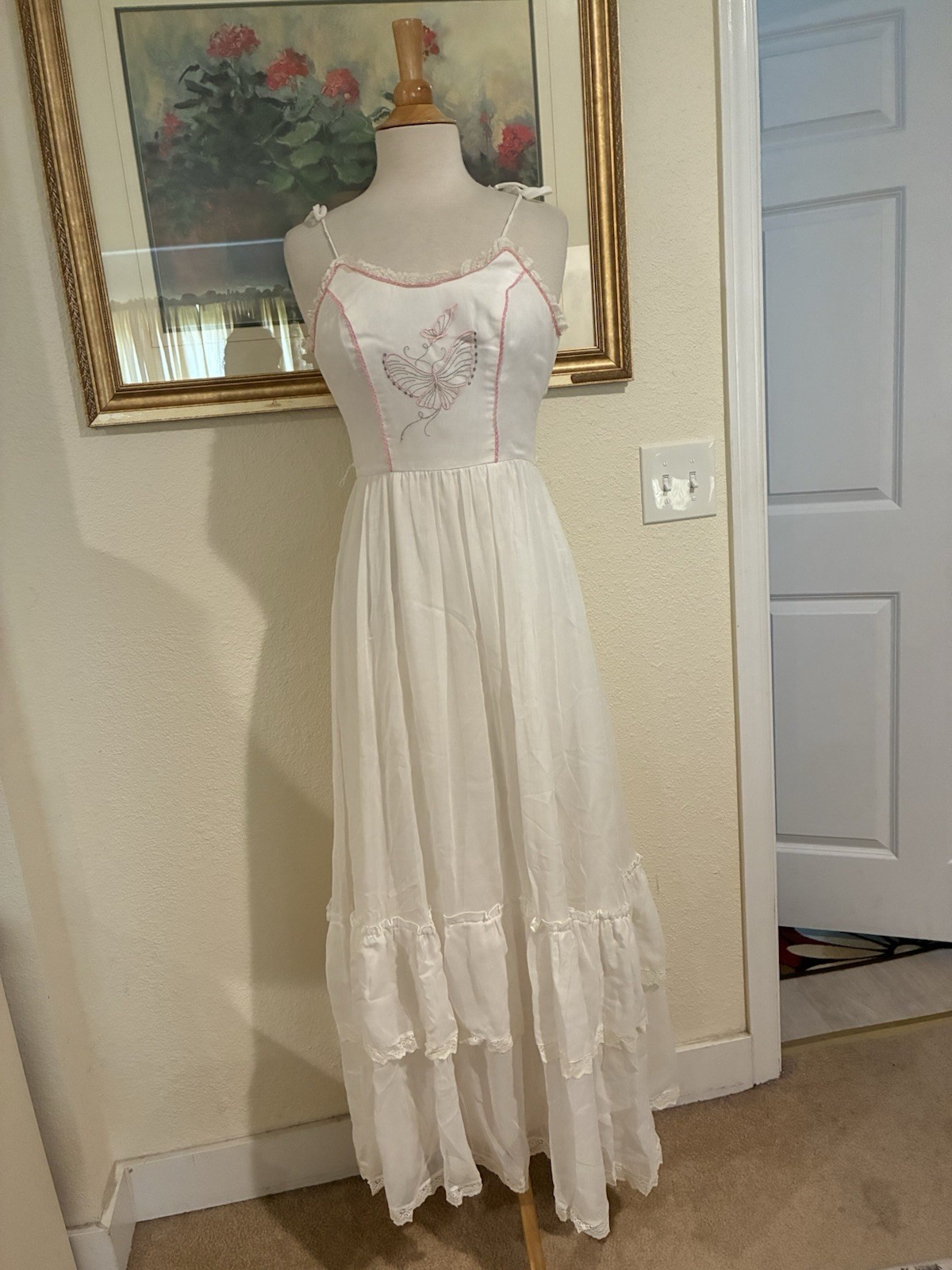 Vtg Candi Jones Of California Beautiful White Maxi Dress