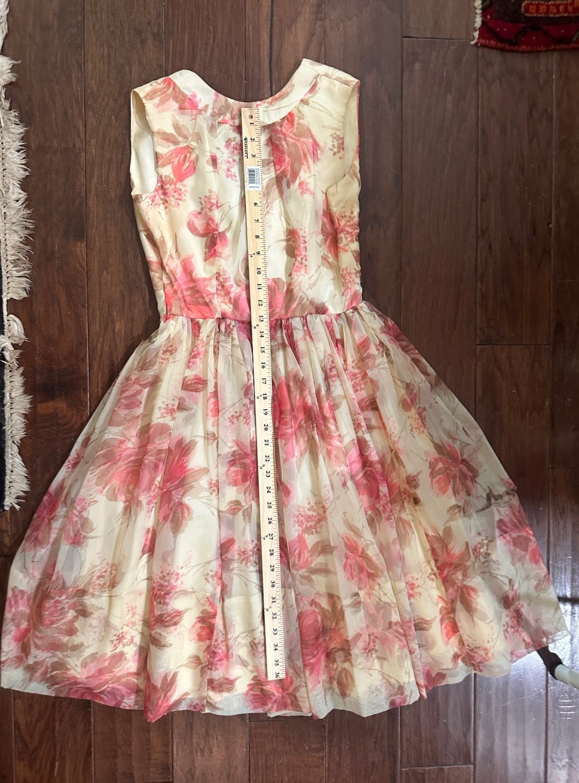 1950s New Look Chiffon Dress Floral Imperfect Xs See Pics