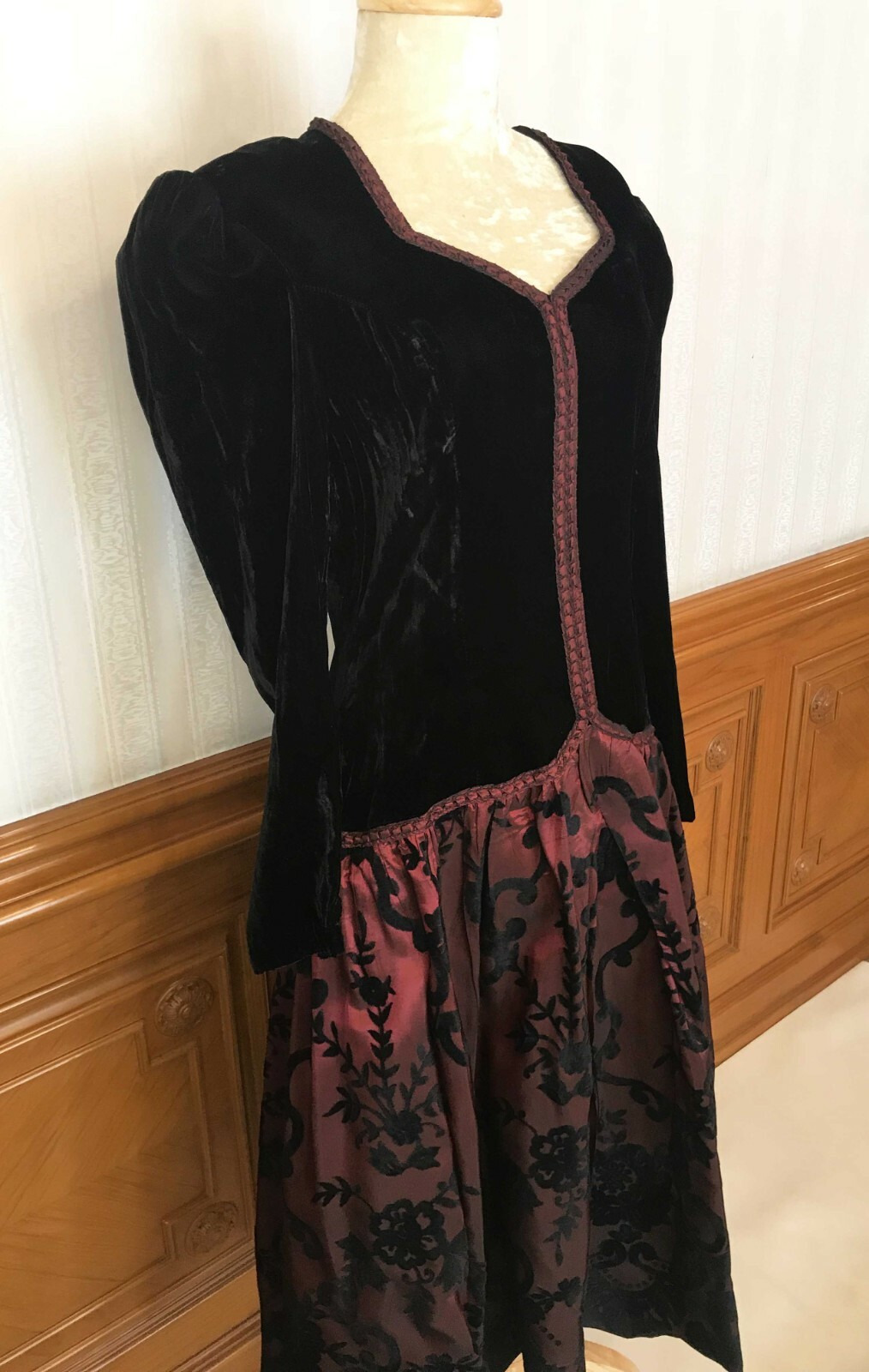 Vintage Scott McClintock Velvet Prom Party Formal Dress Gown Black Red Sz 12 USA