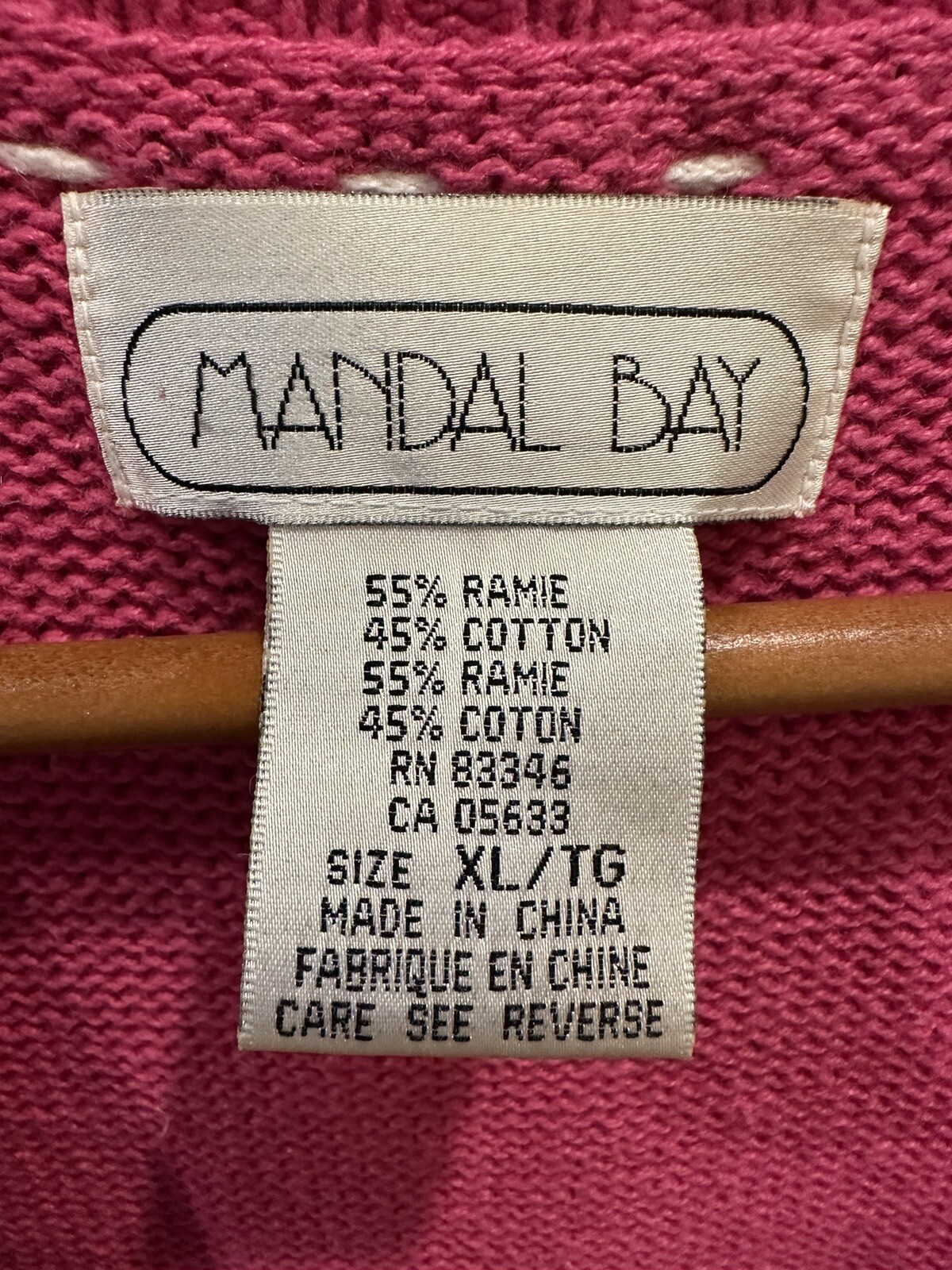 Mandal Bay Vintage Pink Sweater Vest Butterflies XL Ramie Cotton