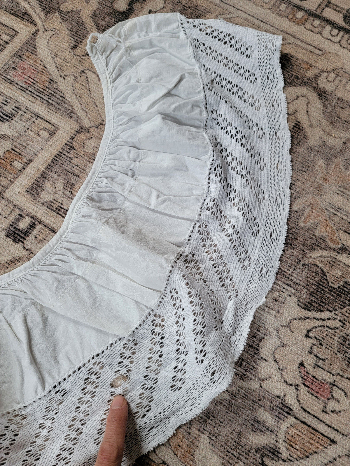 Antique Vtg Petticoat Slip Attachment Lace Trim Edge 8×72 cotton white 2 yards
