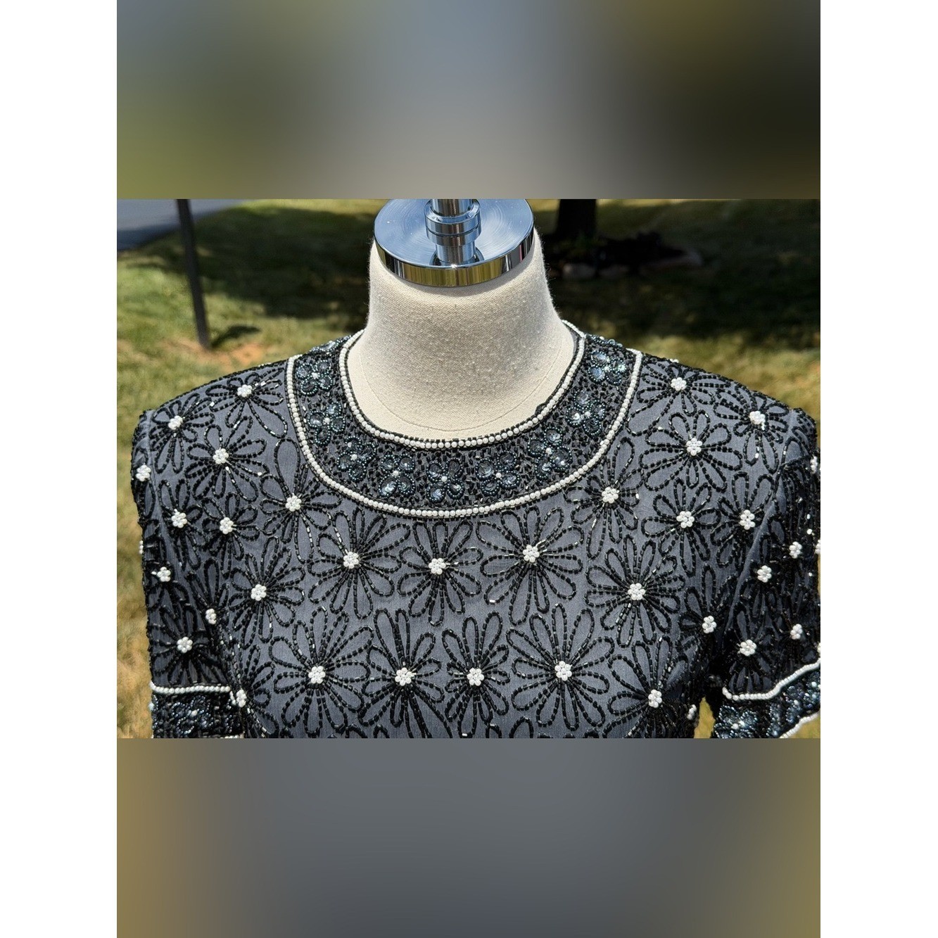 Vintage Adrianna Papell Evening Silk Beaded Pearl Sequin Art Deco Gatsby Top
