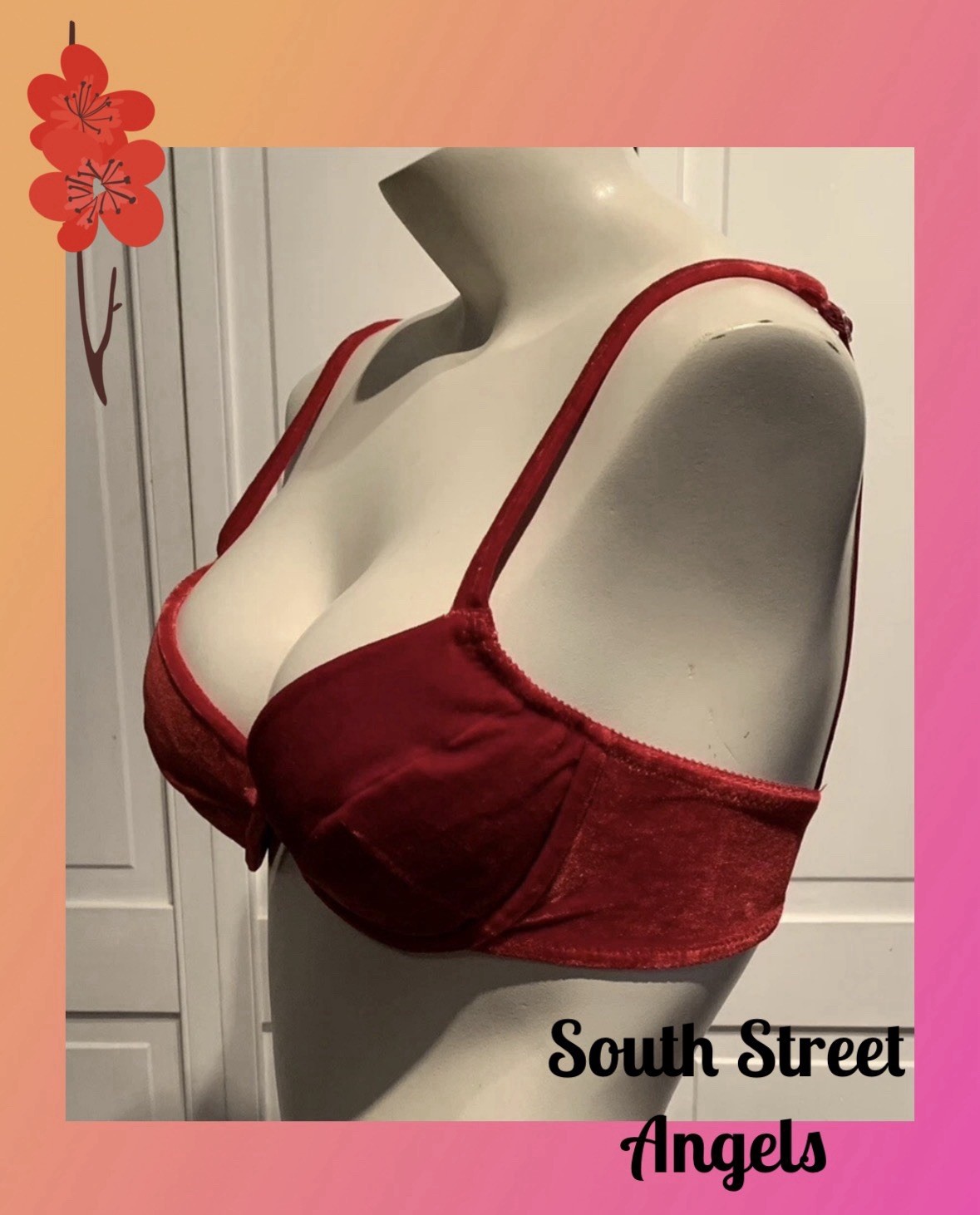 VINTAGE VICTORIA’S SECRET ~ RED VELVET PADDED UNDERWIRE BRA ~ SIZE 34B