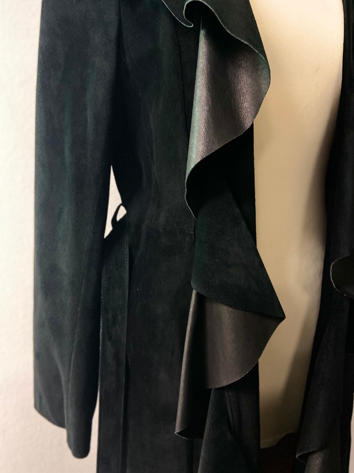 Showcase Your Style with this fancy suede coat with ruffle trim | Size M