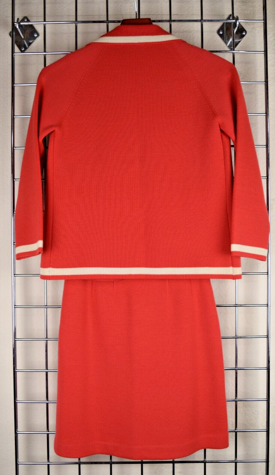 Vintage Sweater Top Skirt Set S/M 50s Tai Tung Orange Pink Lambs Wool 3 Piece