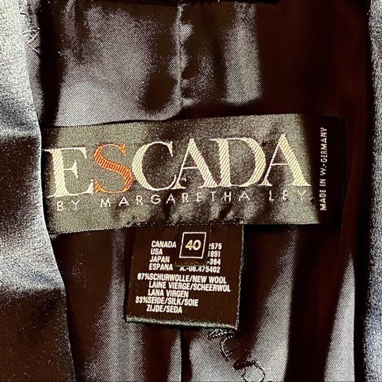 Vintage 80s Escada by Margaretha Ley Wool/Silk Blend Long Blazer Jacket Sz M/L