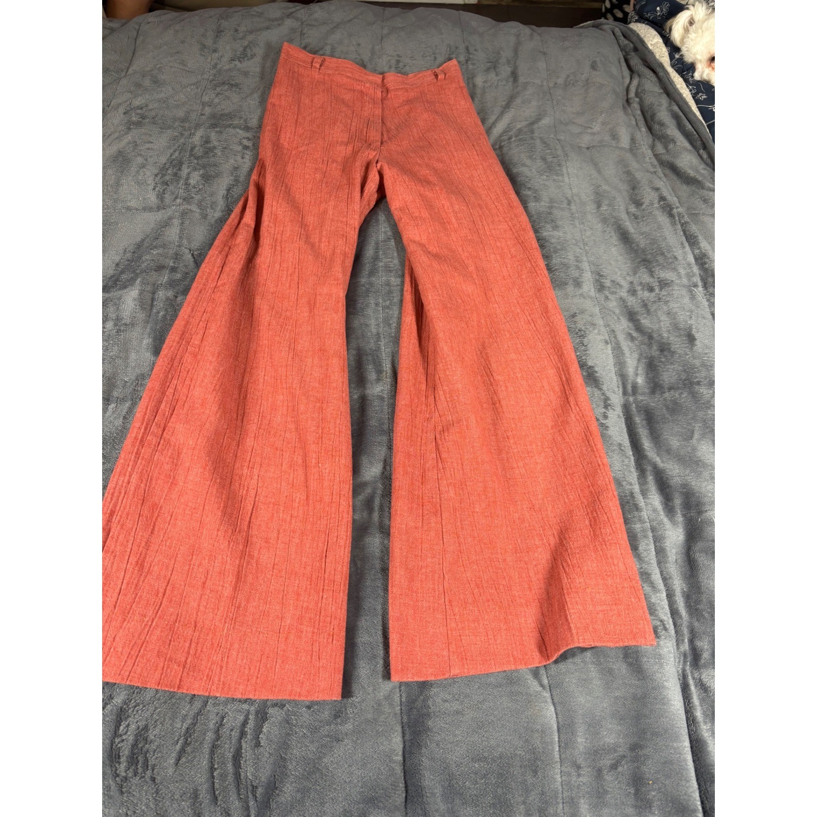 Vintage High Waisted Wide Leg Flare Trousers Coral Orange 7192 Size 7/8 25 Waist