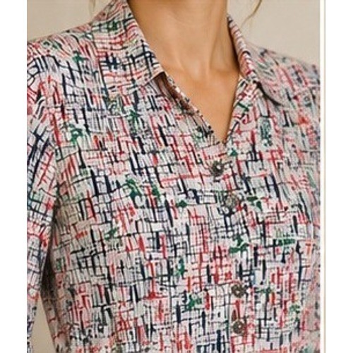 Vintage Handmade Abstract Mixed Media Midi Shirt Dress Pleated Pockets L/XL
