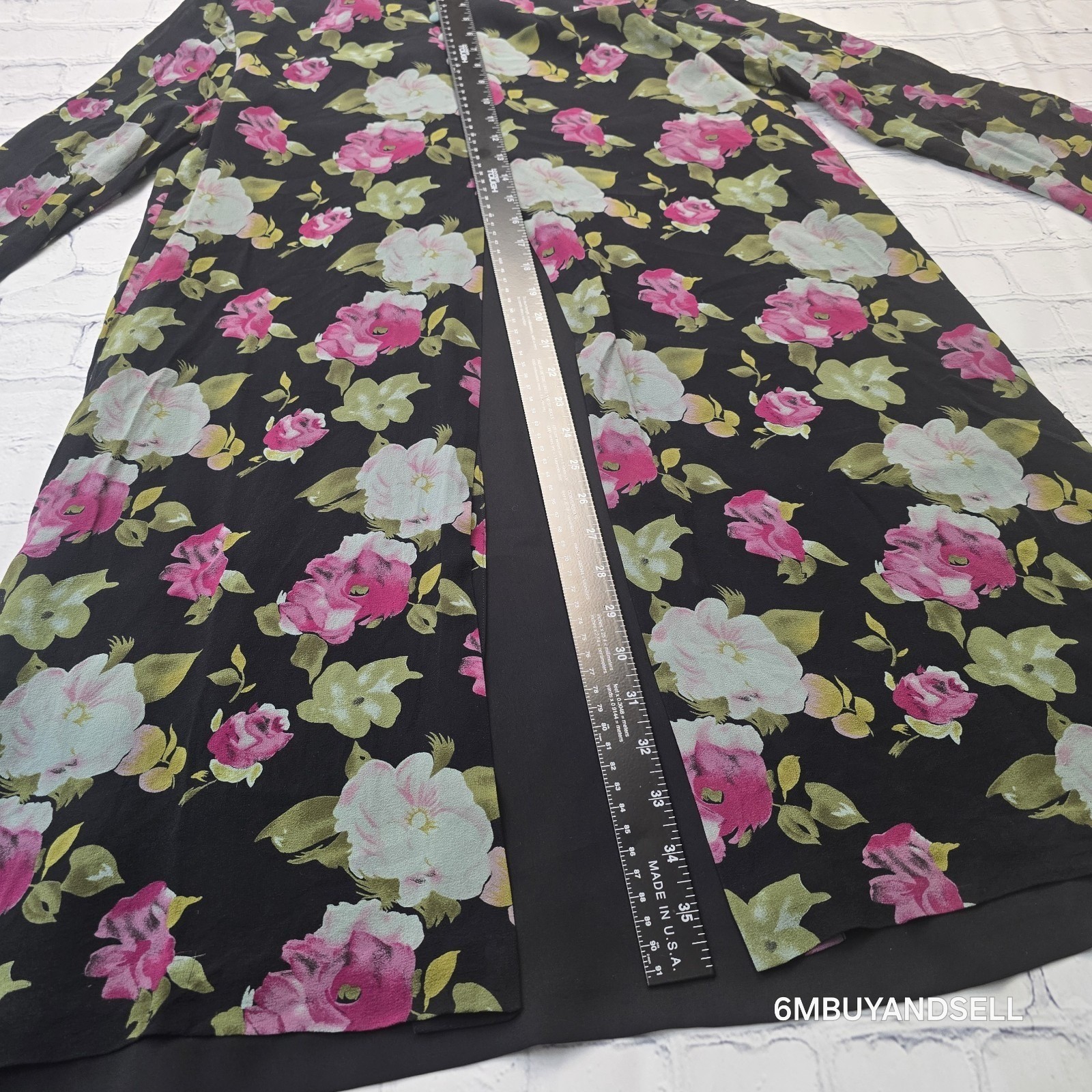 Evan-Picone Vintage 90s Silk Floral Midi Dress 12 Black Pink Purple 3/4 Sleeve