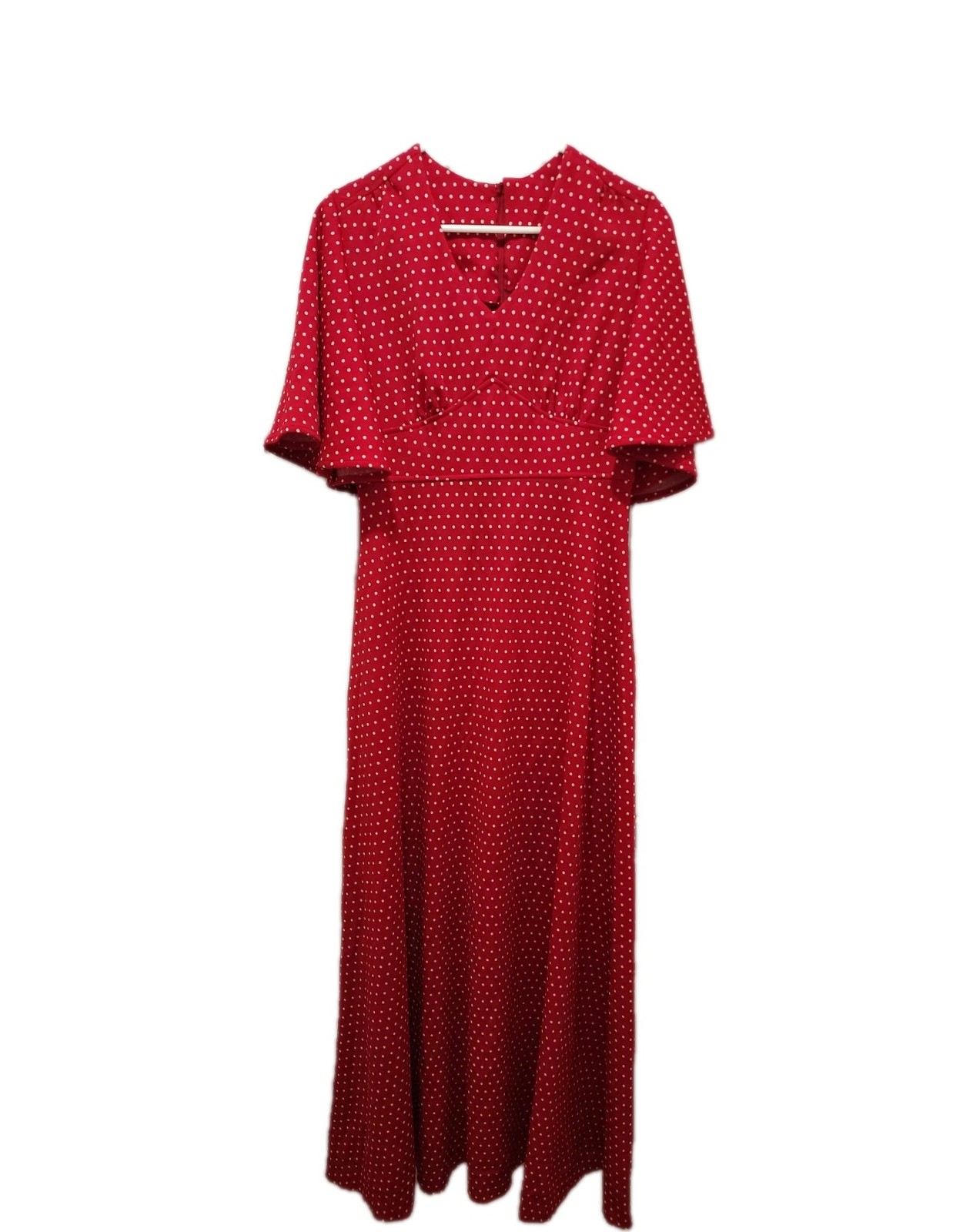 Vtg 60 70s Vicky Vaughn Red Polka Dot Fit Flare Flutter Sleeve Maxi Dress Sz Med