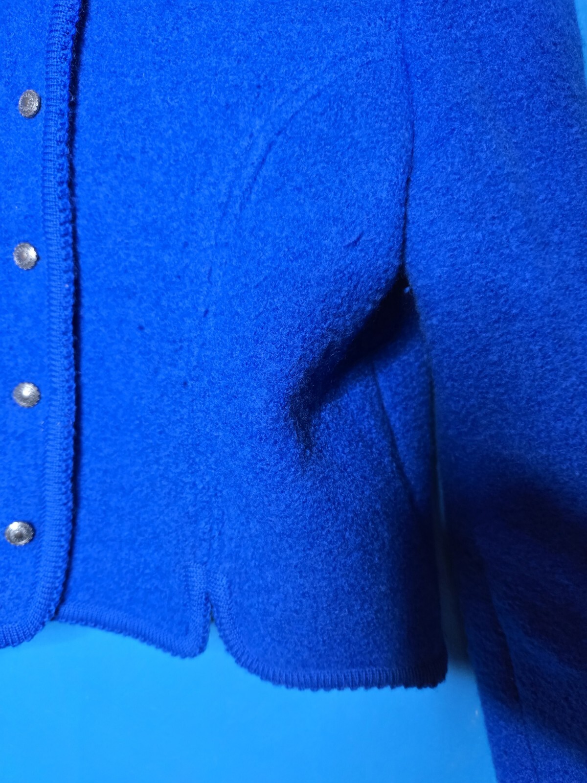 Vintage 70s 80s Gorgeous Carroll Reed Blue Boiled Wool Cardigan Size 8 Hong Kong