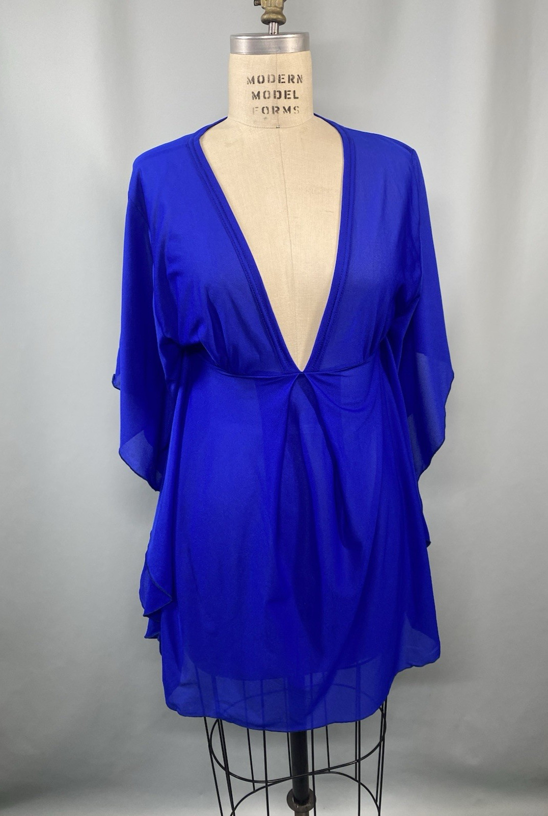 Vintage Top SIZE LARGE blue beach swim cover-up 70s Y2K 90s classic plunge sexy