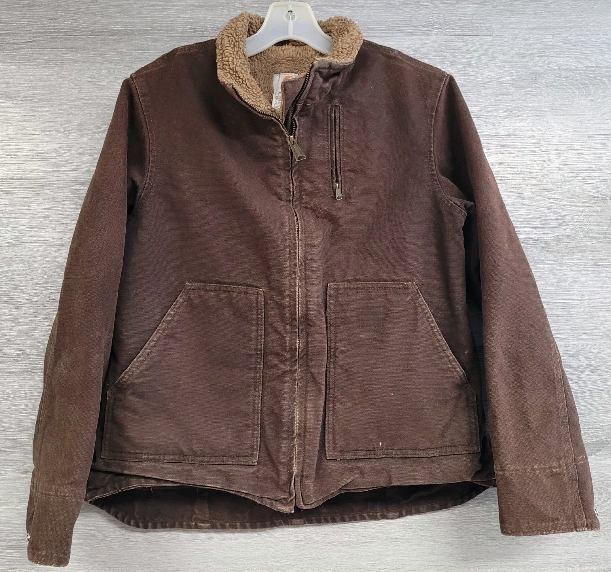 WOMENS VINTAGE CARHARTT JACKET WJ022 DKB DARK BROWN SHERPA LINED CANVAS MEDIUM