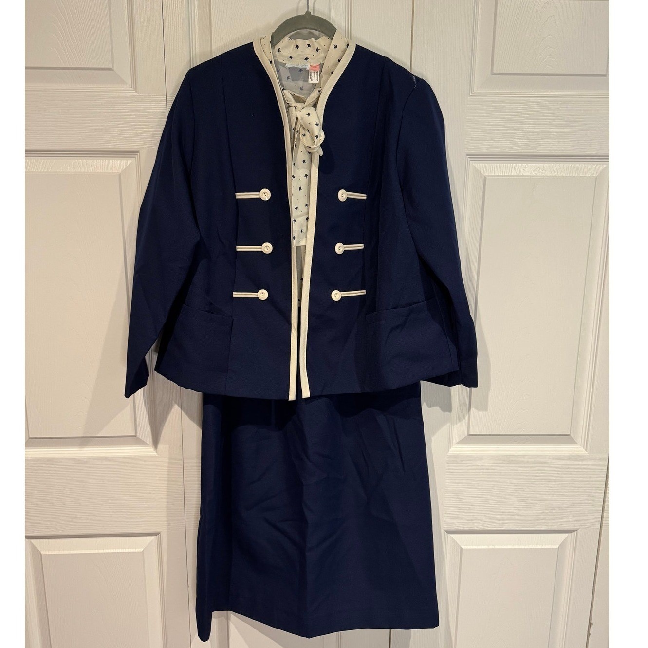 Vintage Lorac Original Lady Carol Navy Cream Dress Jacket Set XL Retro Office