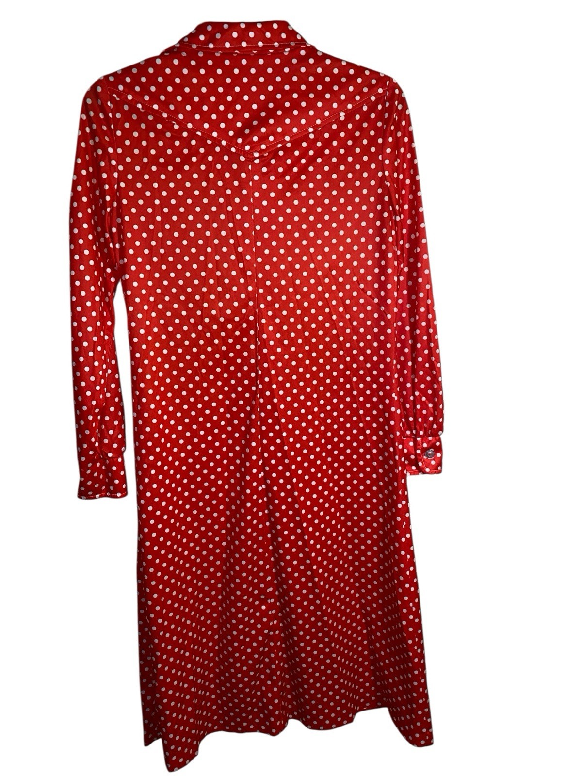 Vintage Sue Brett Red & White Polka Dot Dress M Pointed Collar Long Sleeve Retro