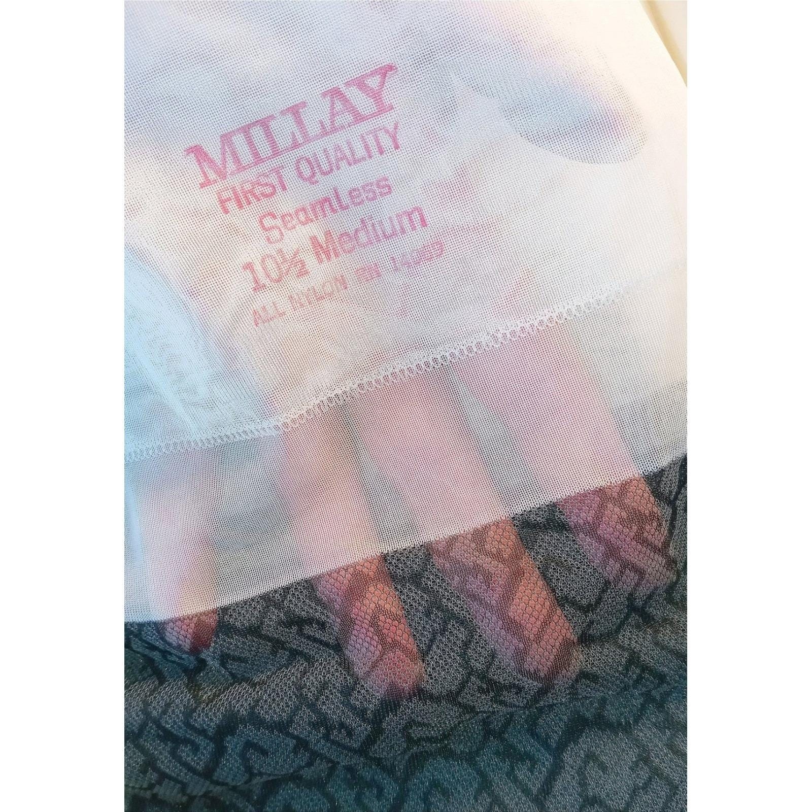 Vintage Millay Stockings Women 10.5 M Black Grey Geometric Textured Seamless