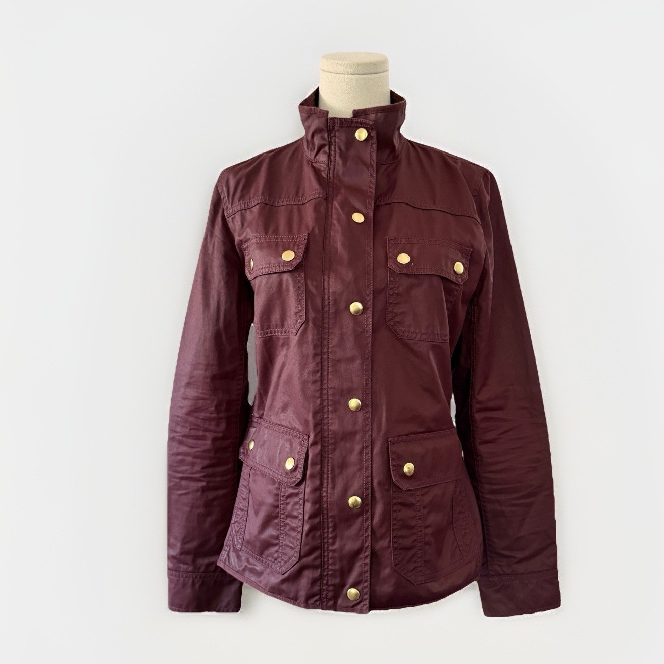 J. CREW Steampunk Coat S Burgundy Shiny Nylon Canvas Military Army Jacket