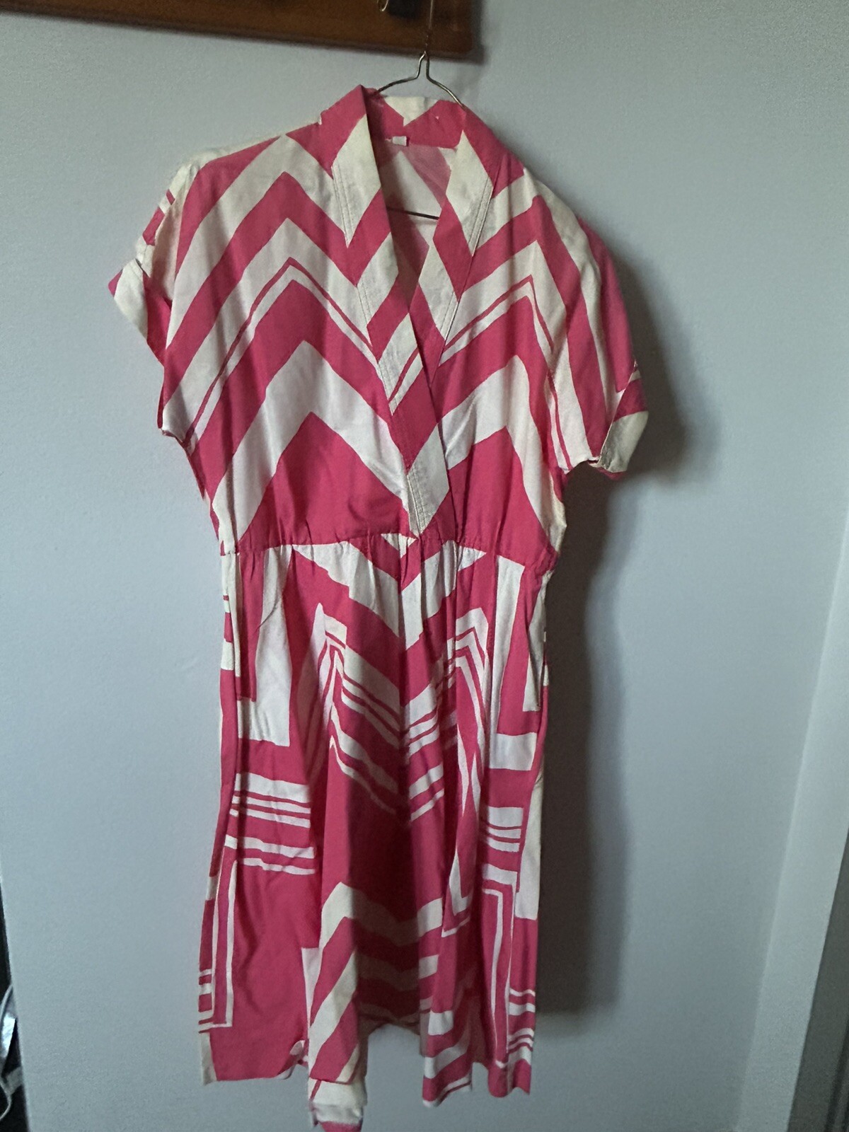 Vintage Pink And White Chevron Print Dress Size 8
